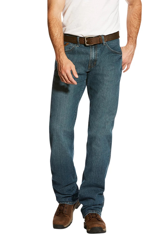 Men's Ariat Durastretch Boot Cut Jean shown in Blue (Blue)