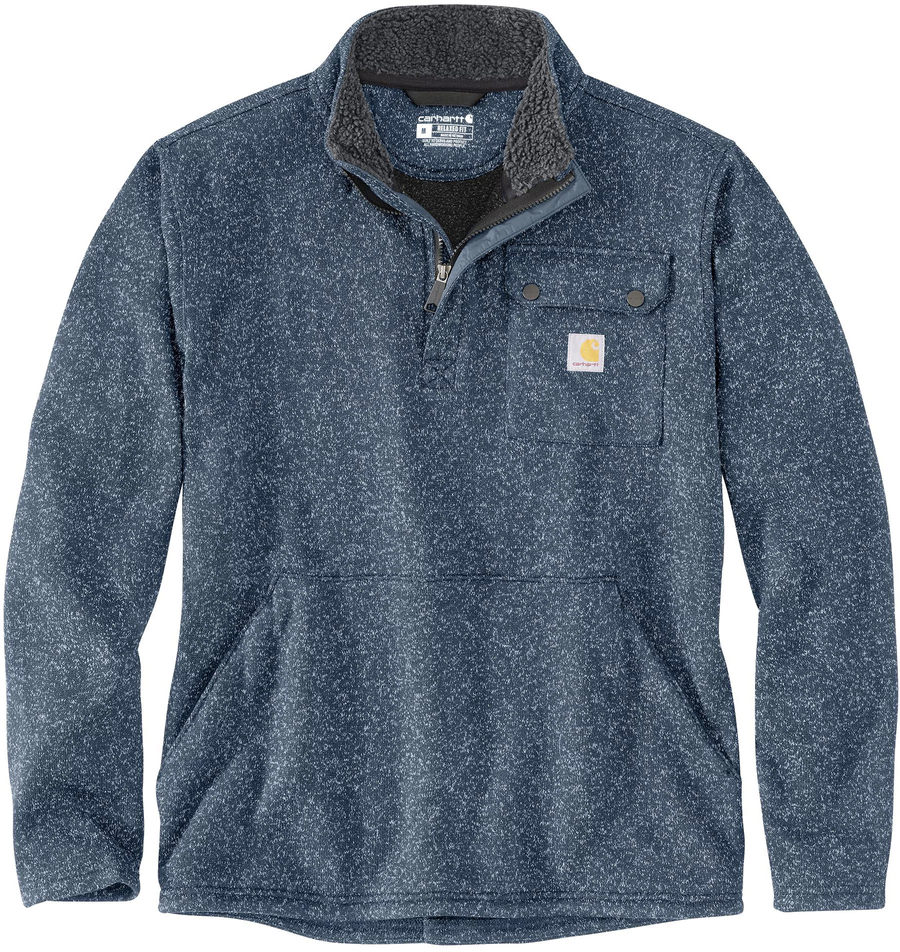 Men's Carhartt Midweight Quarter Zip Pocket Sweater shown in Faded Navy (Blue)