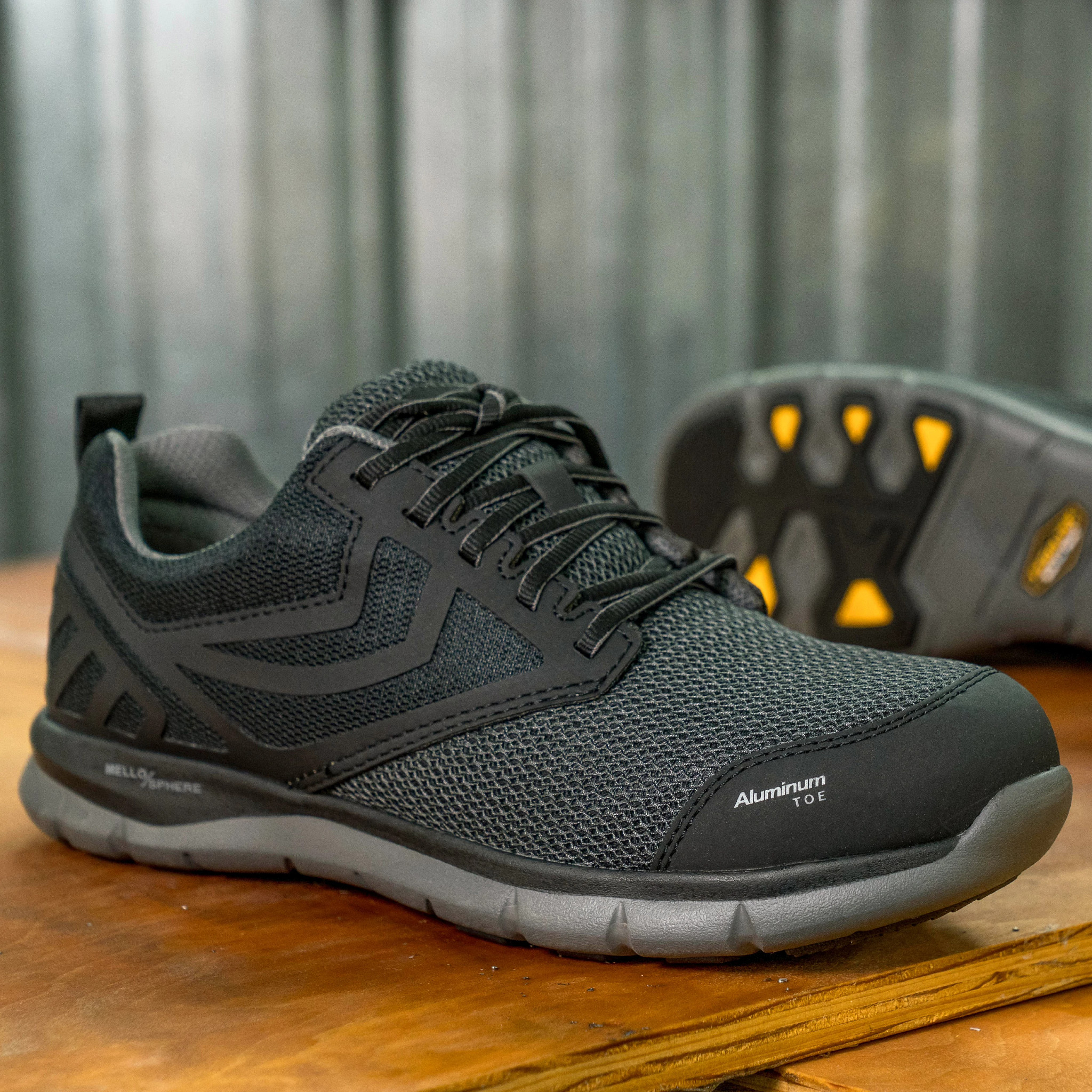 Gust Lo Aluminum Toe Work Shoe shown on model 