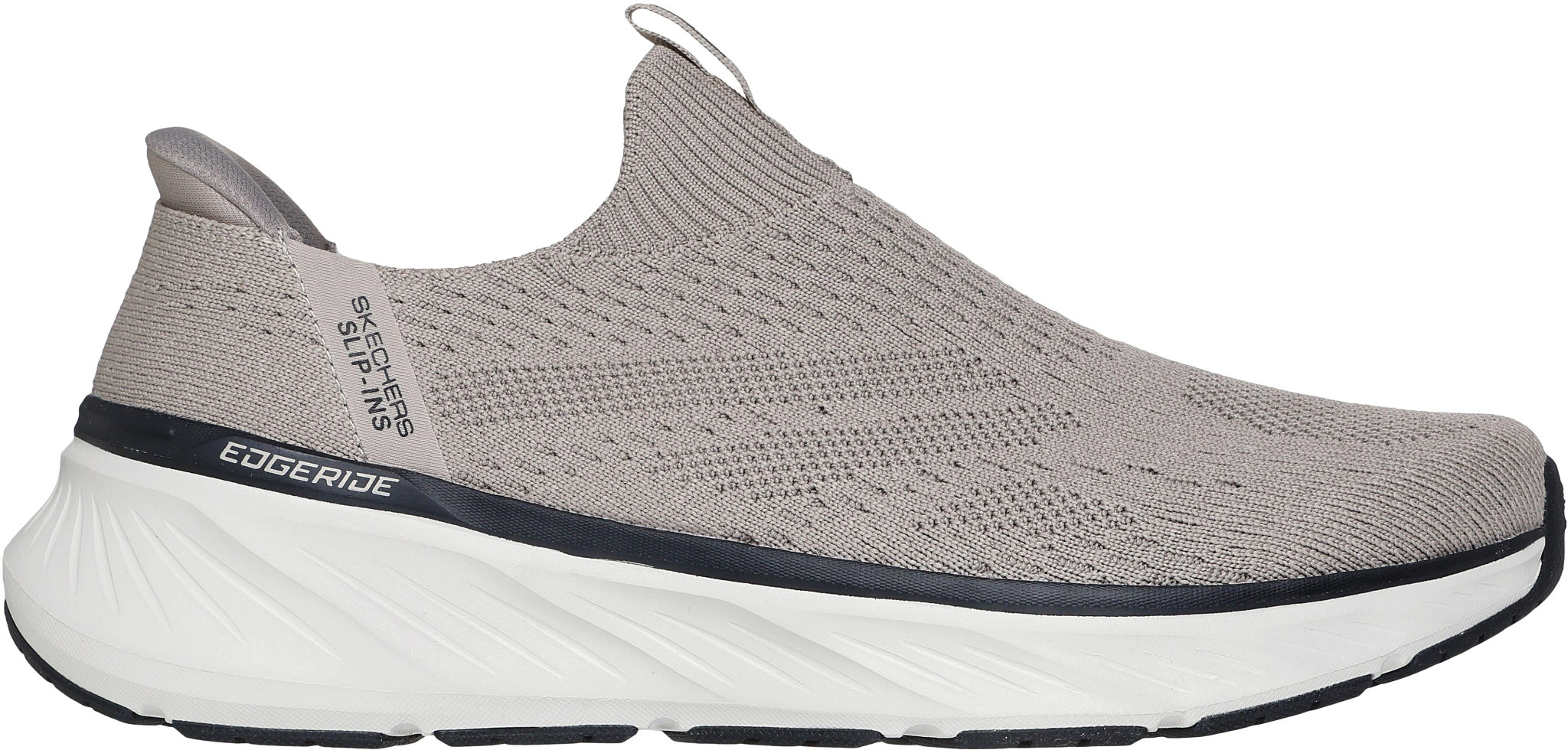 Men's Skechers Slip-Ins Edgeride Knit Runner shown in Taupe (Grey)