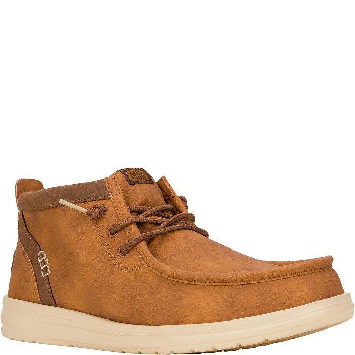 Men's Hey Dude Wally Mid Gripr Moc Toe Boot Cognac Super Shoes
