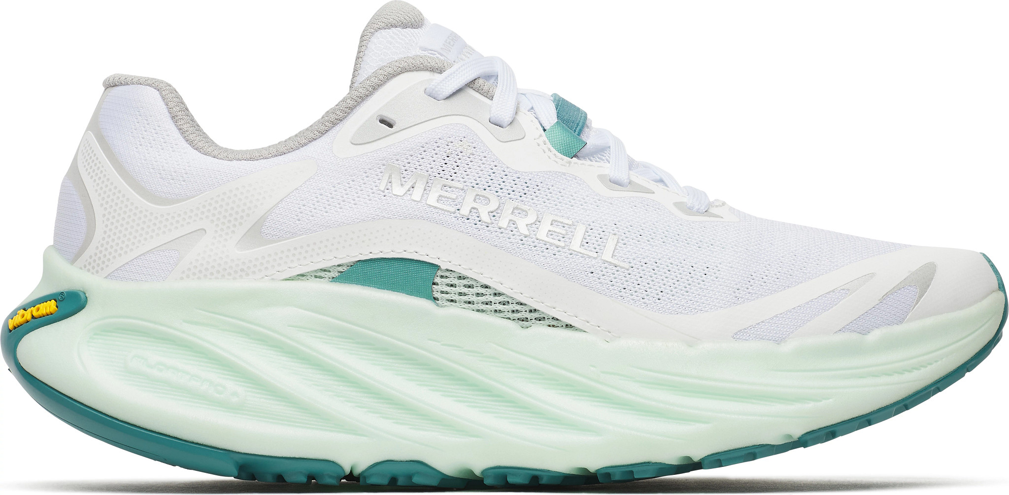 Women's Merrell Promorph Trail Runner shown in White/Spearmint (White)
