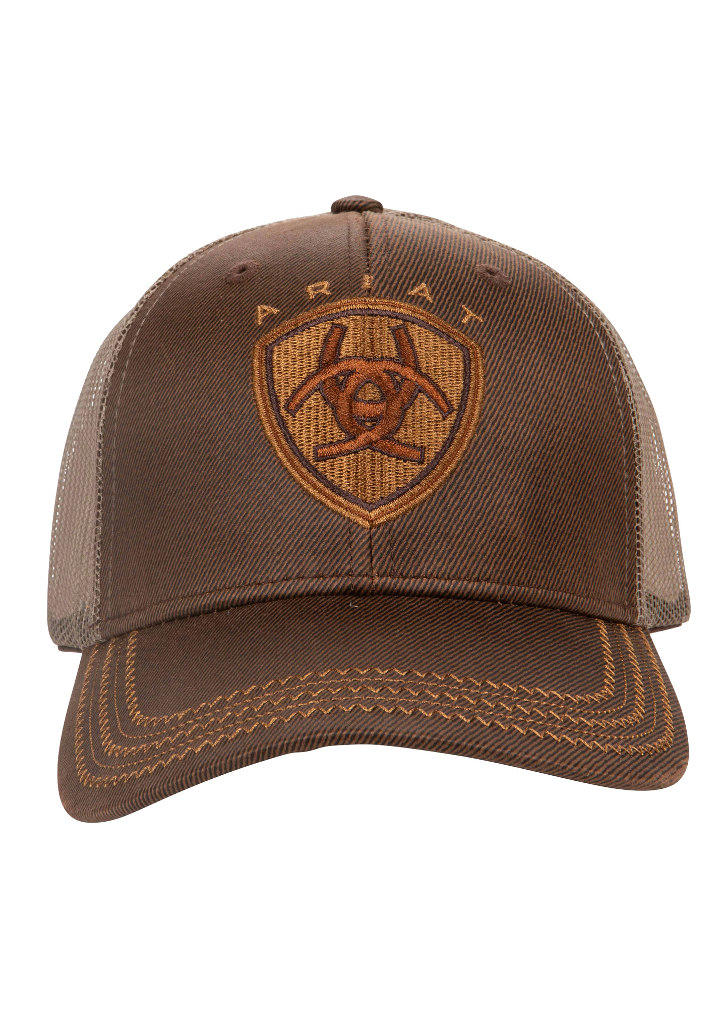 Men's Ariat Oil Skin Mesh Cap shown in Brown (Brown)