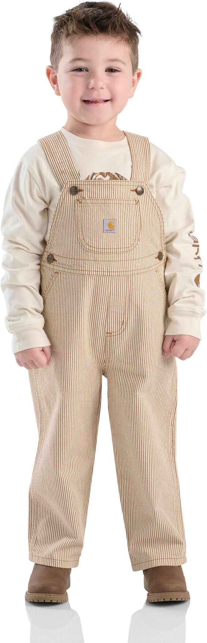 Toddler Boy's Carhartt Long Sleeve T-Shirt Stripe Overall Set shown in Brown (Brown)