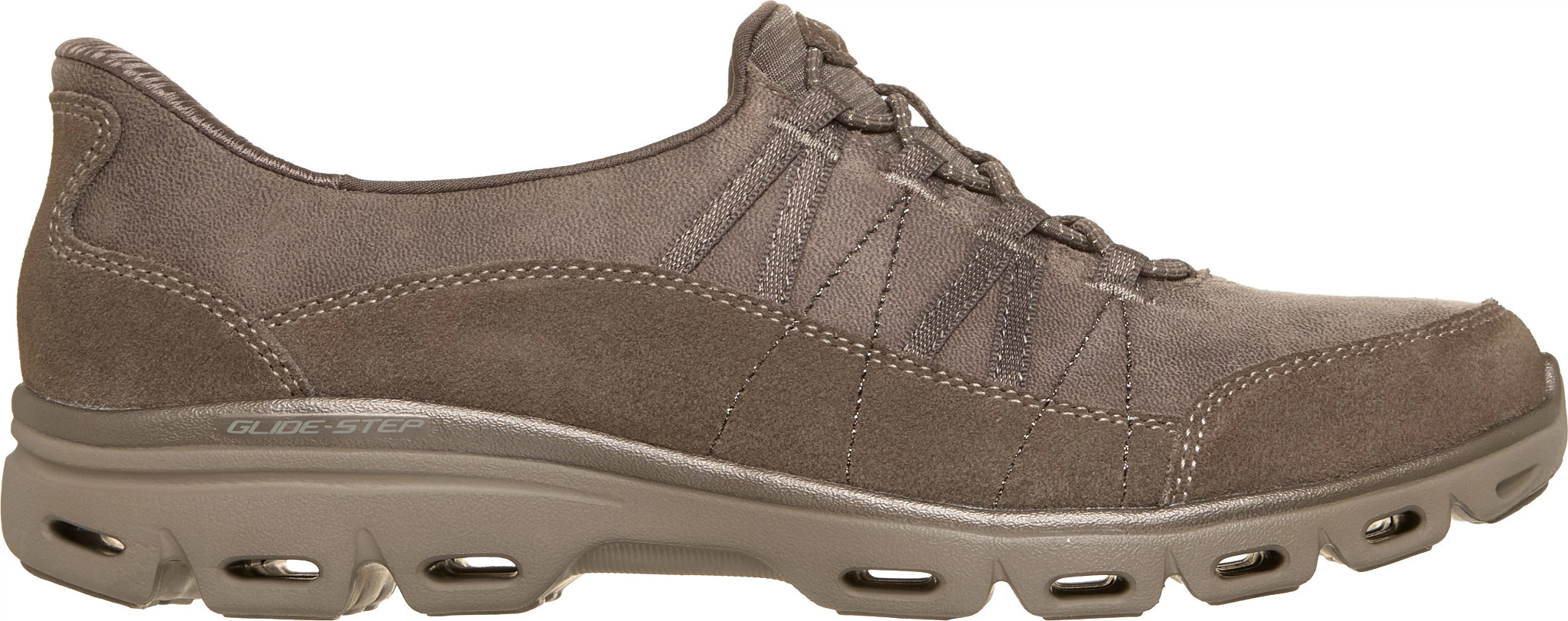 Women's Skechers Slip-Ins Glide Step Comfort Soft Power shown in Dark Taupe (Brown)
