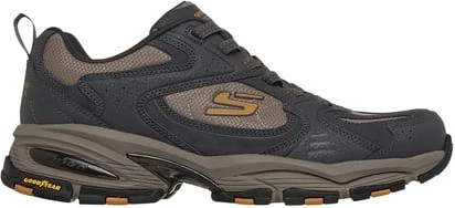 Men's Skechers Vigor 3.0 Taestro Runner shown in Charcoal Gold (Grey)
