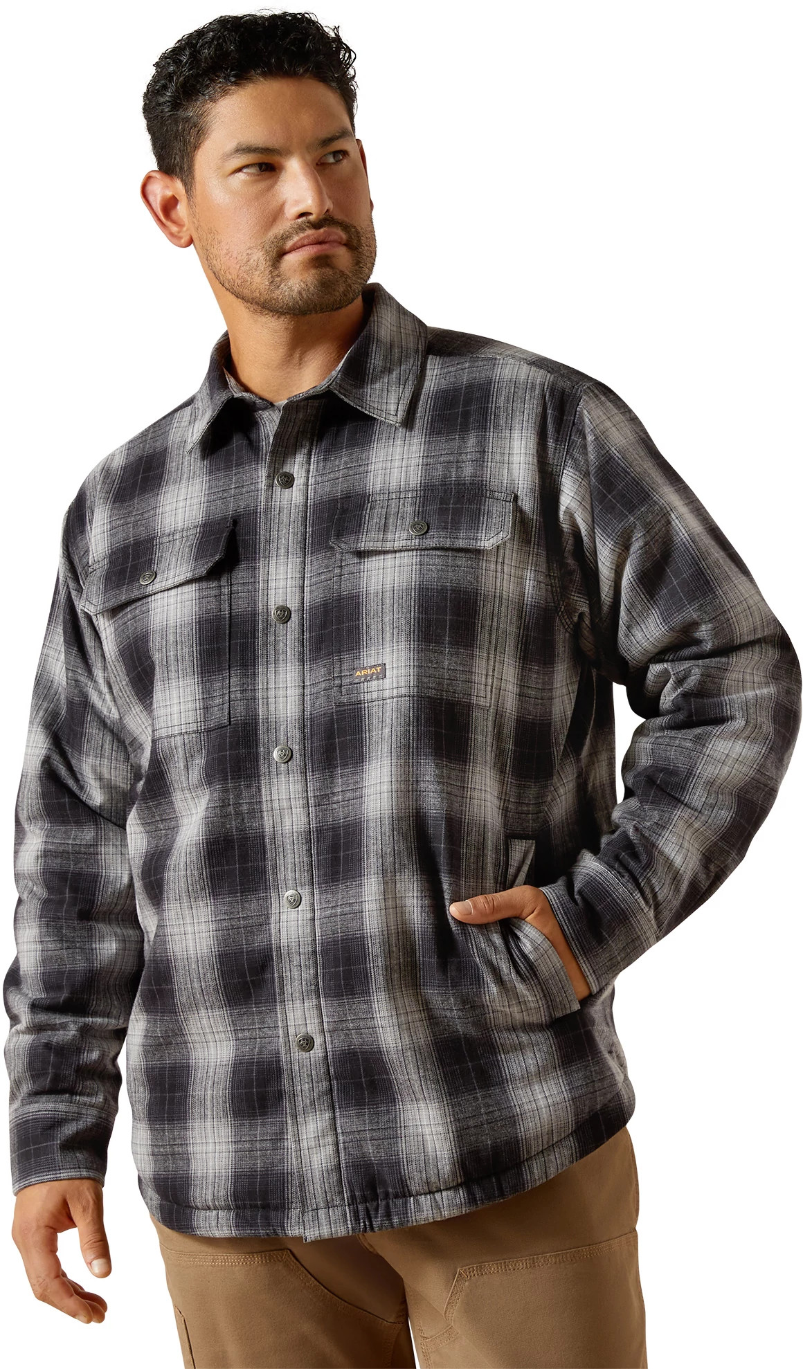 Men's Ariat Flannel Insulated Shirt Jacket shown in Black (Black)