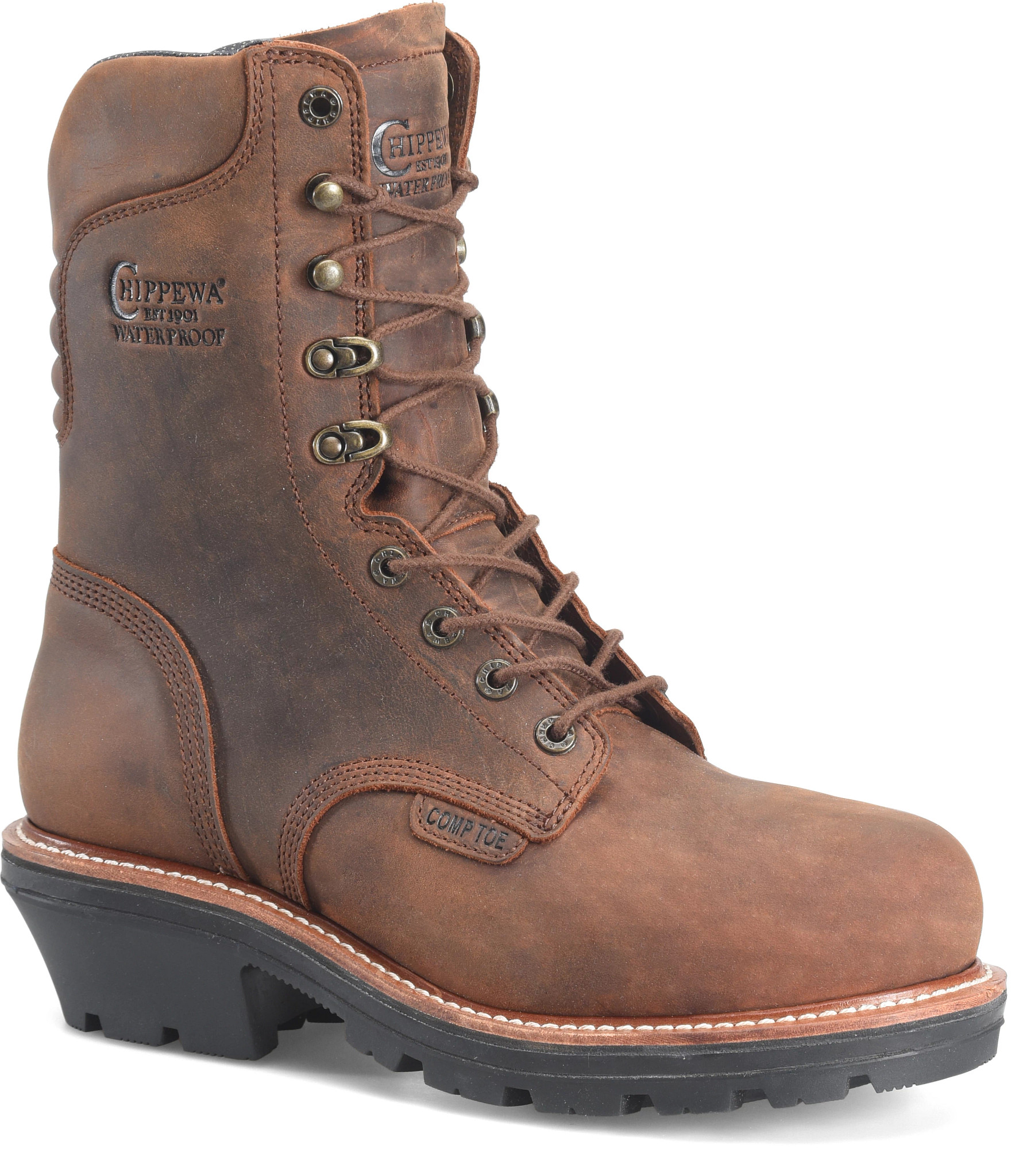 Thunderstruck 9" Waterproof Nano Comp Toe Logger shown in Walnut (Brown)