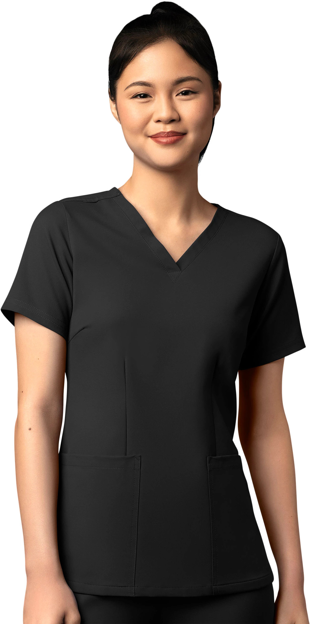 Women's Wonderwink Thrive V Neck shown in Black (Black)