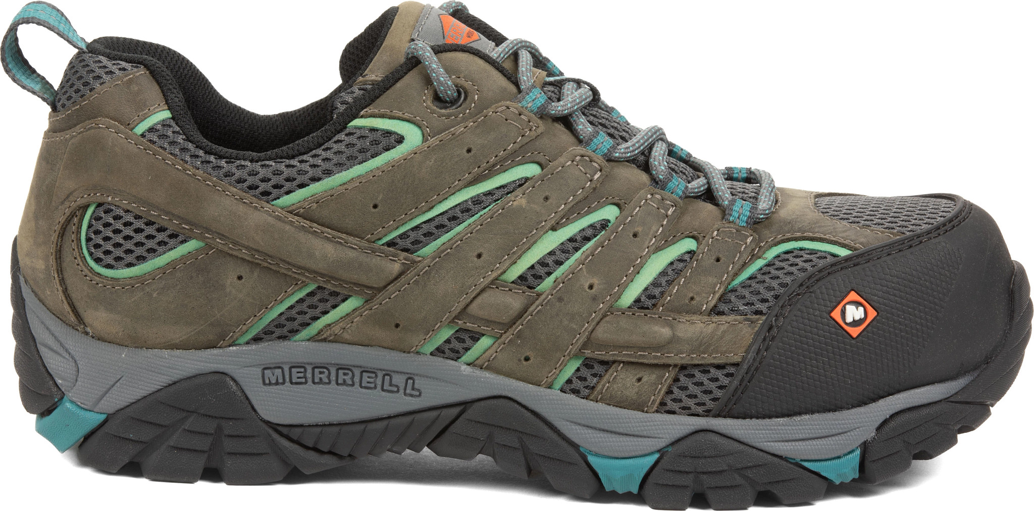 Women's Merrell Work Composite Toe Vertex Vent Hiker shown in Grey/Turquoise (Grey)