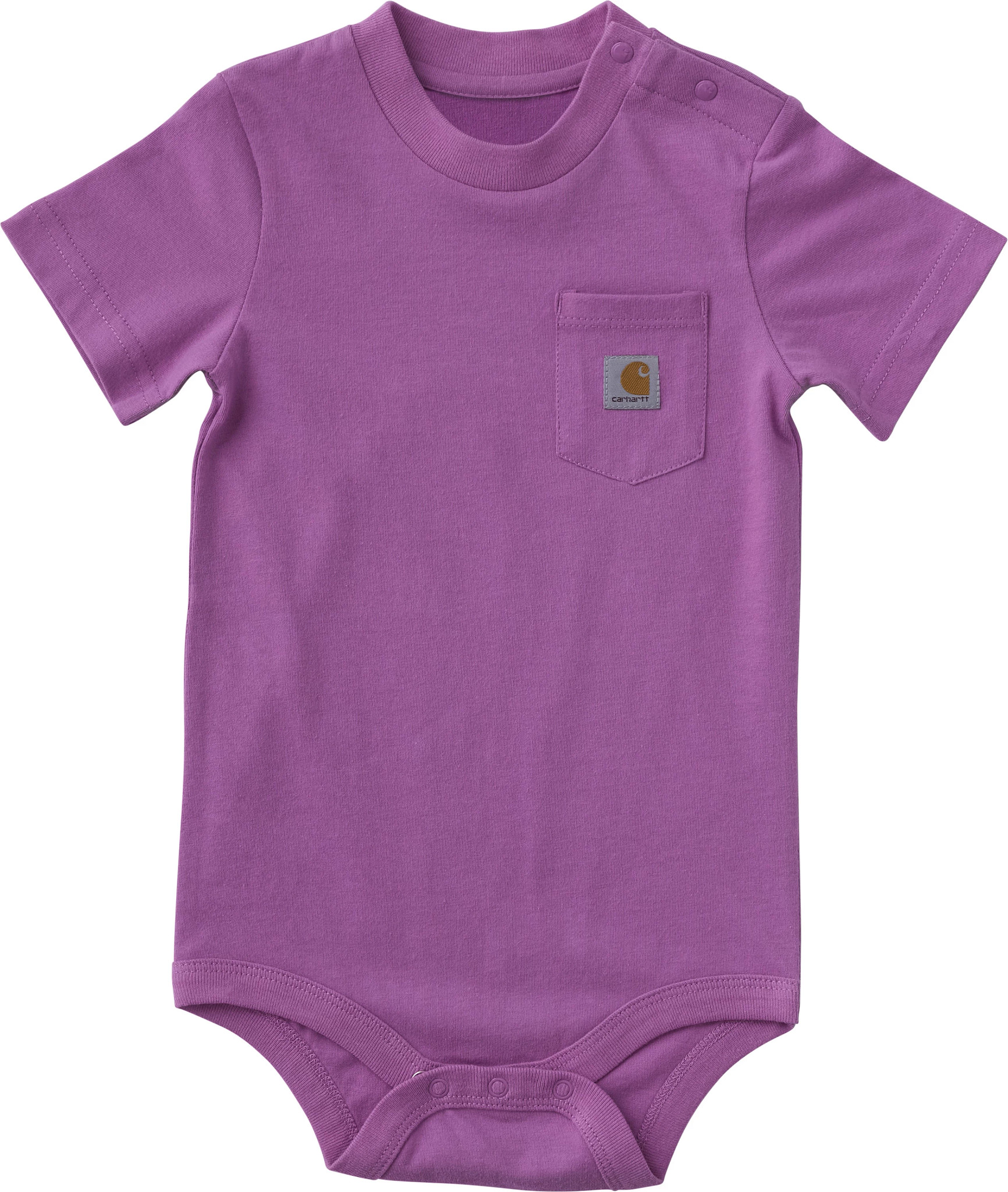 Infant's Carhartt Short Sleeve Pocket Onesie shown in Bodacious (Purple)