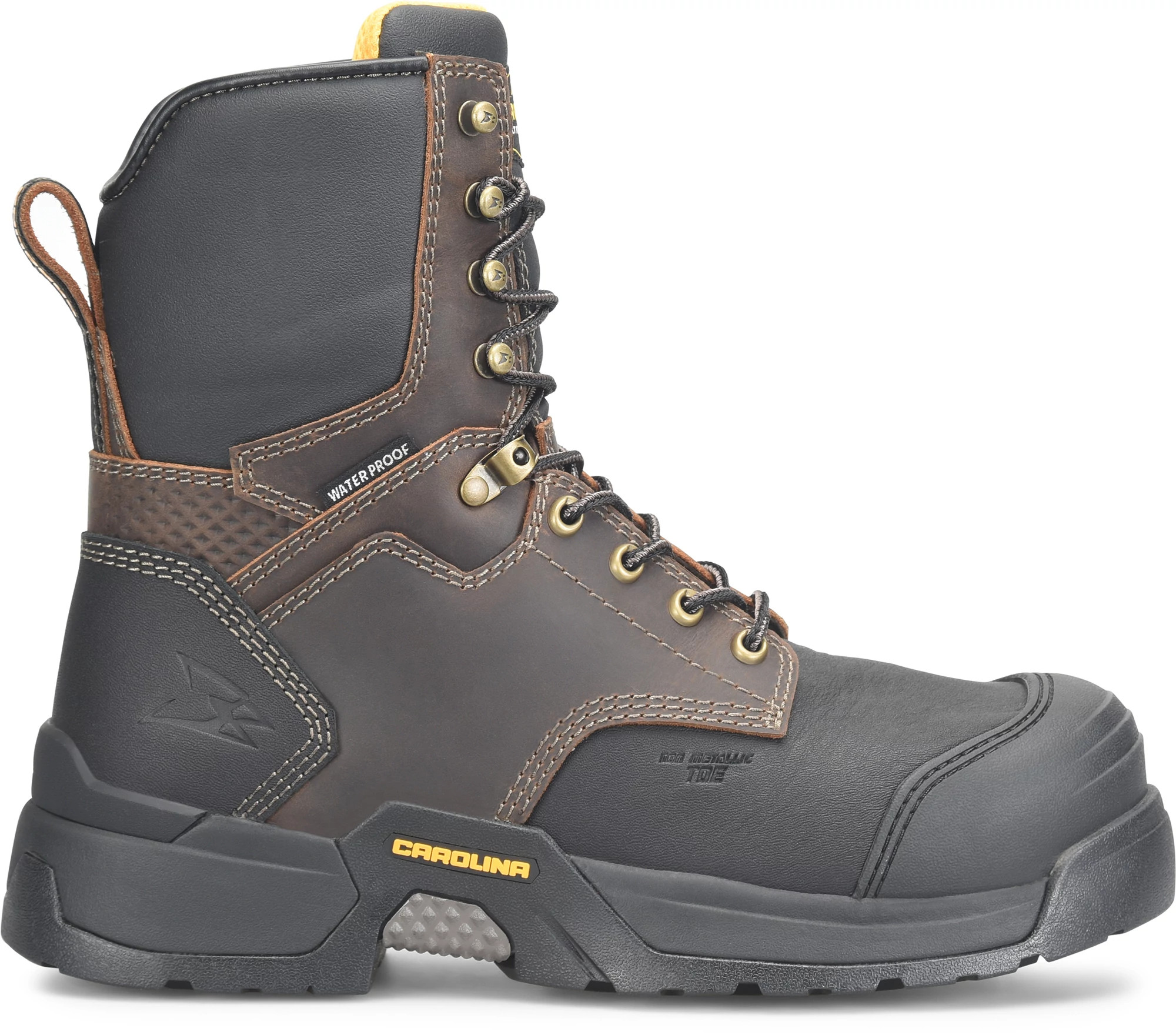 Men's Carolina 8 Inch Waterproof Composite Toe Eh Barrett shown in Black Brown (Brown)