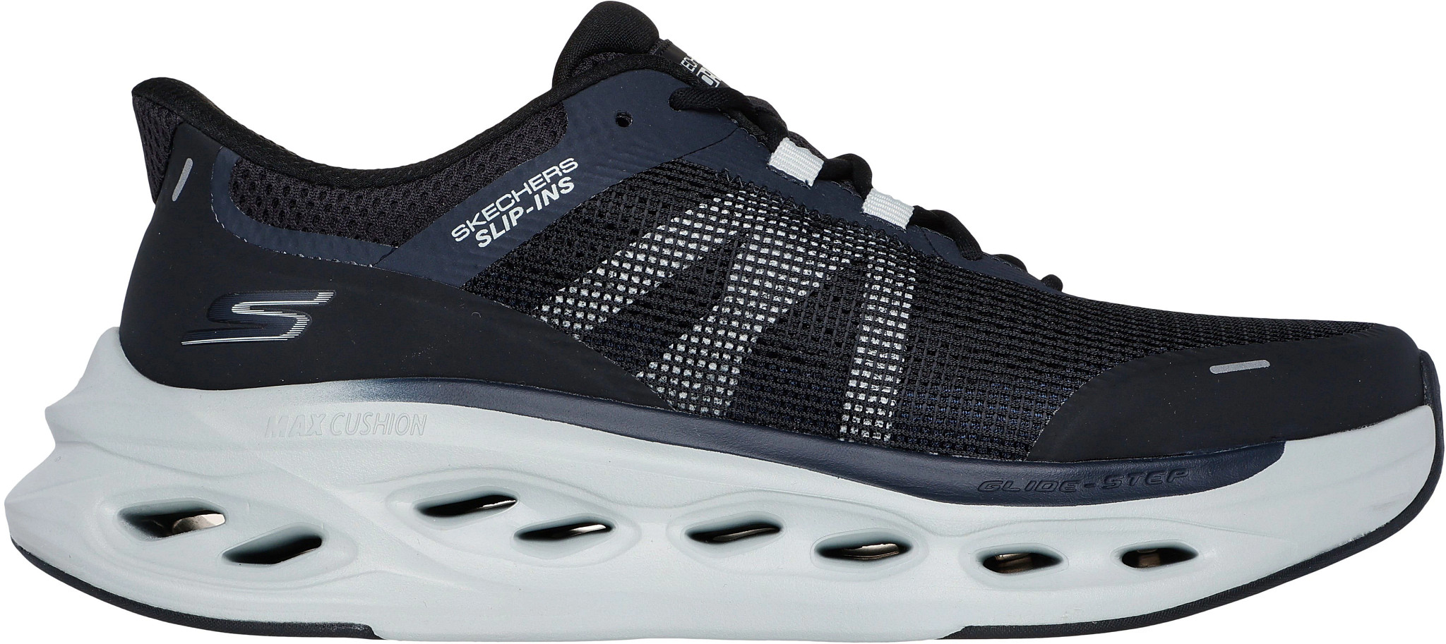 Men's Skechers Slip-Ins Max Cushioning Glide Step Aberdeen shown in Blk/Gray (Black)