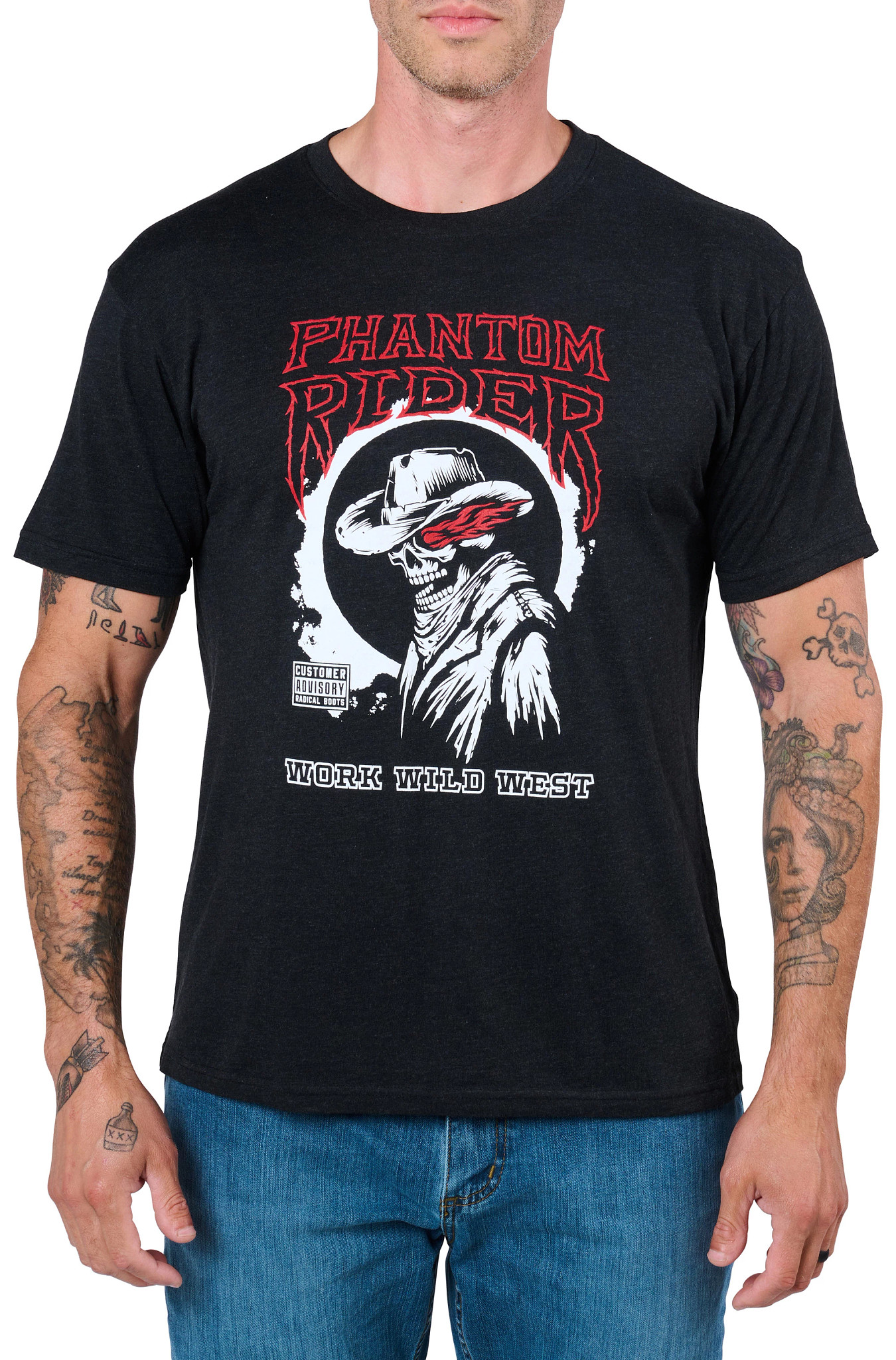 Men's Double H Phantom Rider Haunted Horseman T-Shirt shown in Black (Black)