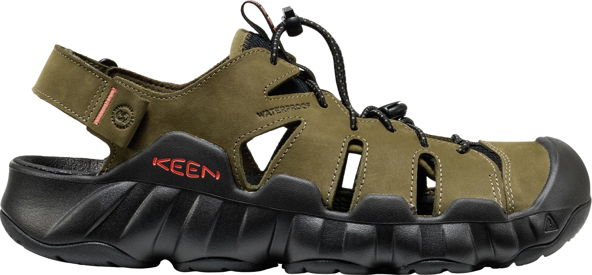 Men's Keen Hyperport Fisherman Sandal shown in Dark Olive Black (Green)
