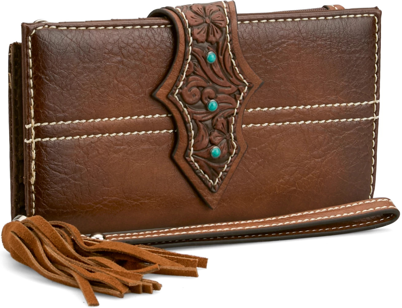 Justin Ladies Large Wallet W/Billet Stra se muestra en la Brown (Caf&eacute;)
