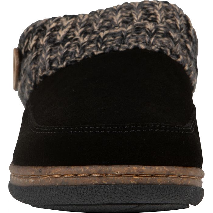 Clarks Suede Leather Clog Slippers With Knit Collar & Plush Fur Lining - Black Scuff Style