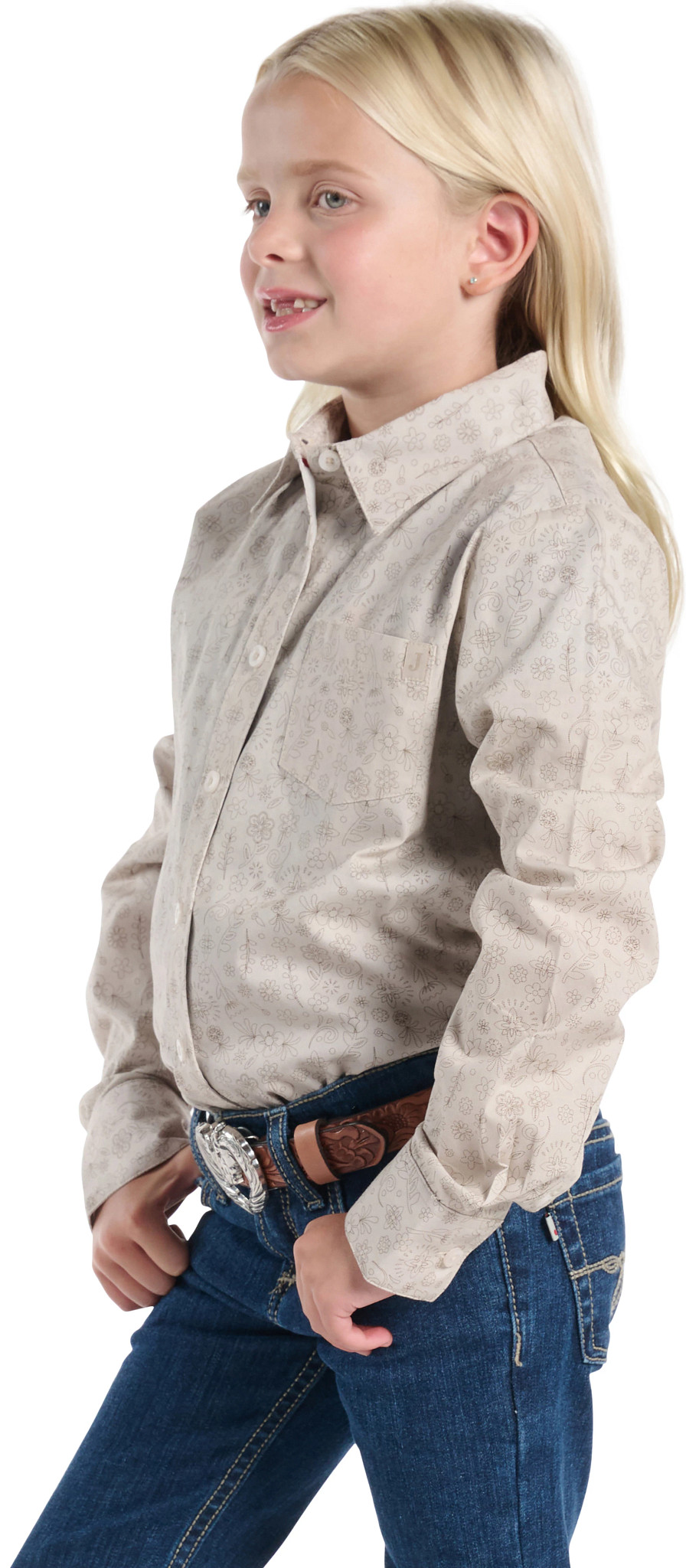 Justin Girls Woven Shirt shown in Cream (Floral)