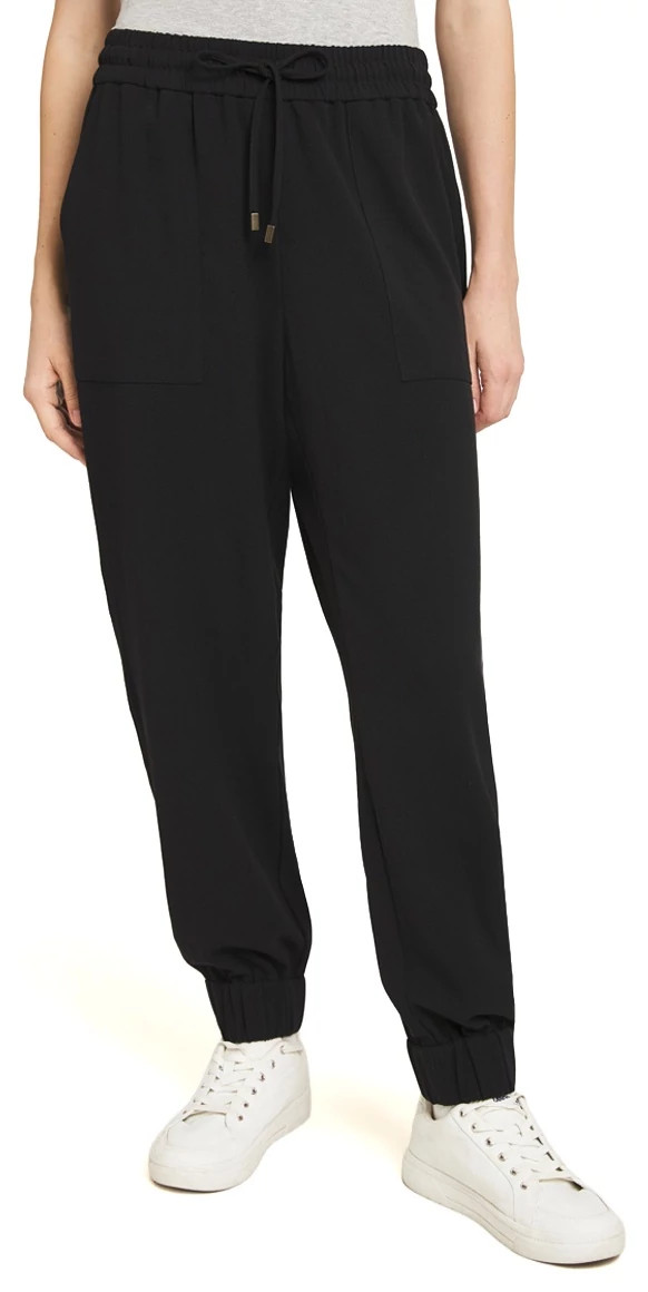 Women's Lands' End Textured Woven Jogger shown in Black Onyx (Black)