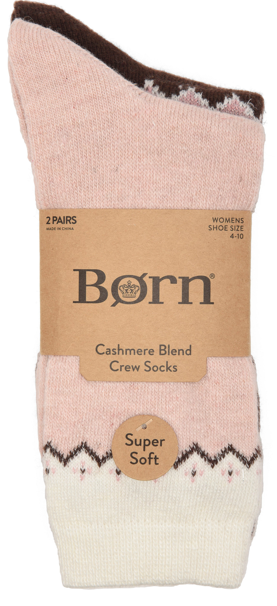 Ladies Cashmere Blend Crews - 2pk shown in Pink And Brown Asst (Assorted)