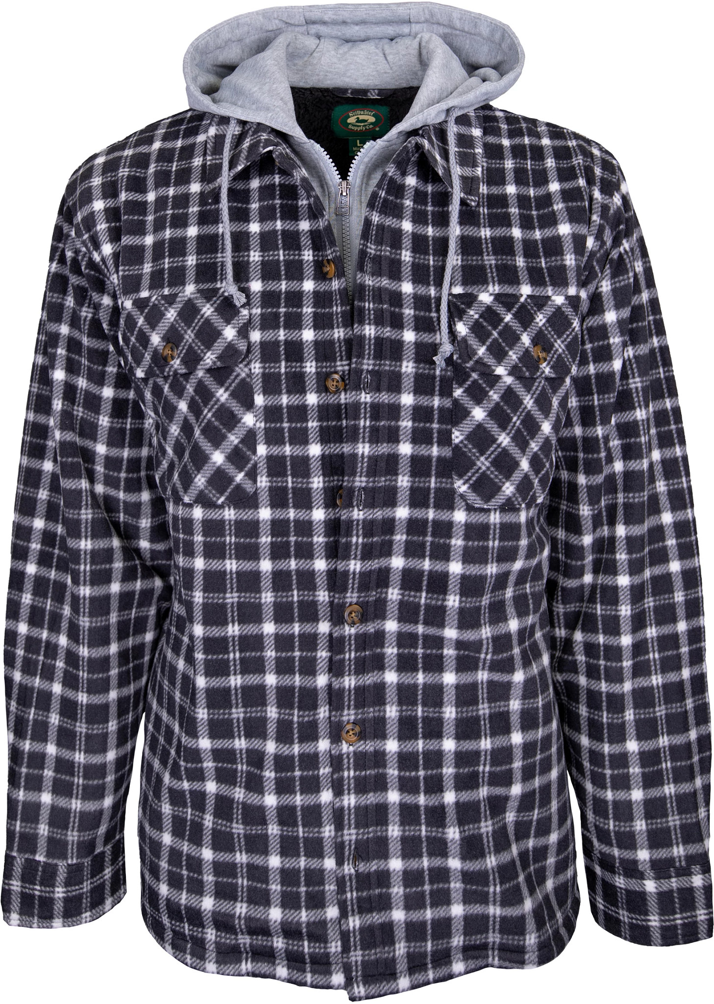 Men's Pacific Teaze Fleece Hooded Sherpa Lined Shirt Jacket shown in Black/White (Black)