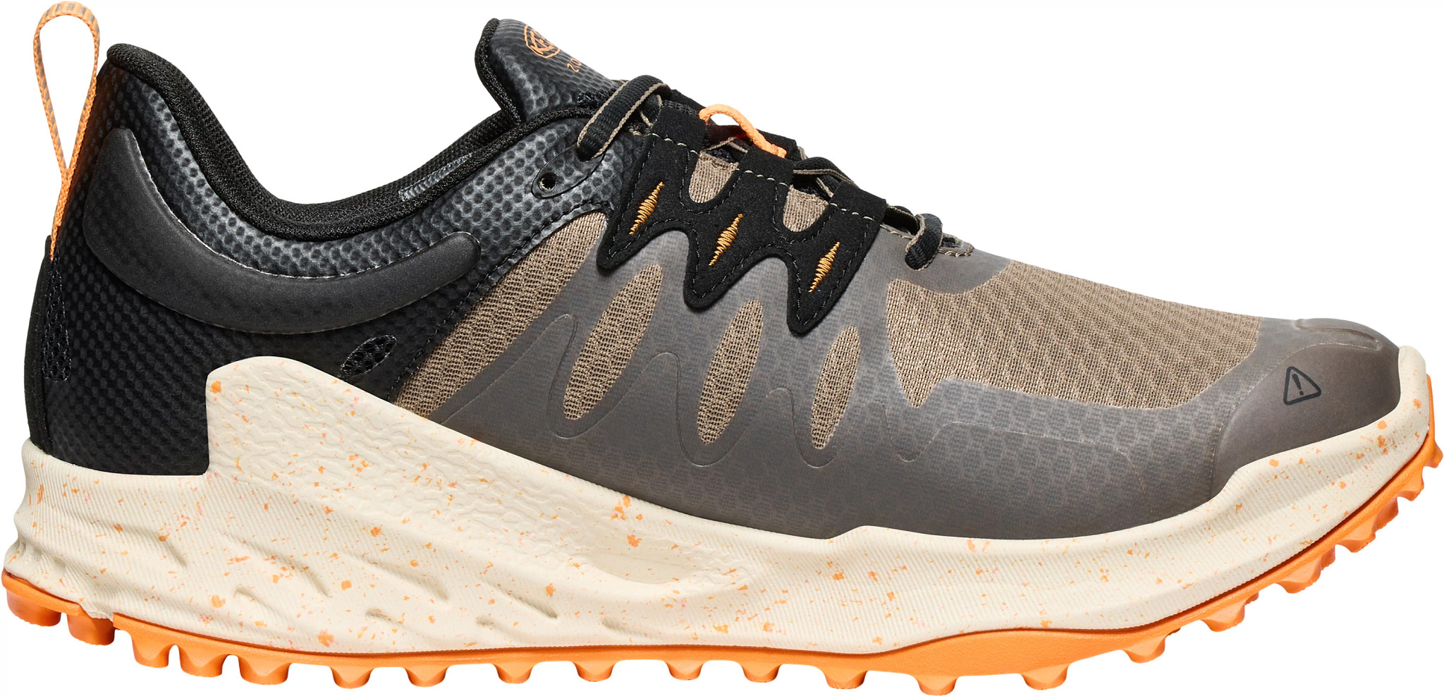 Men's KEEN Zionic Waterproof Low Trail Runner shown in Brindle Marigold (Multicolor)