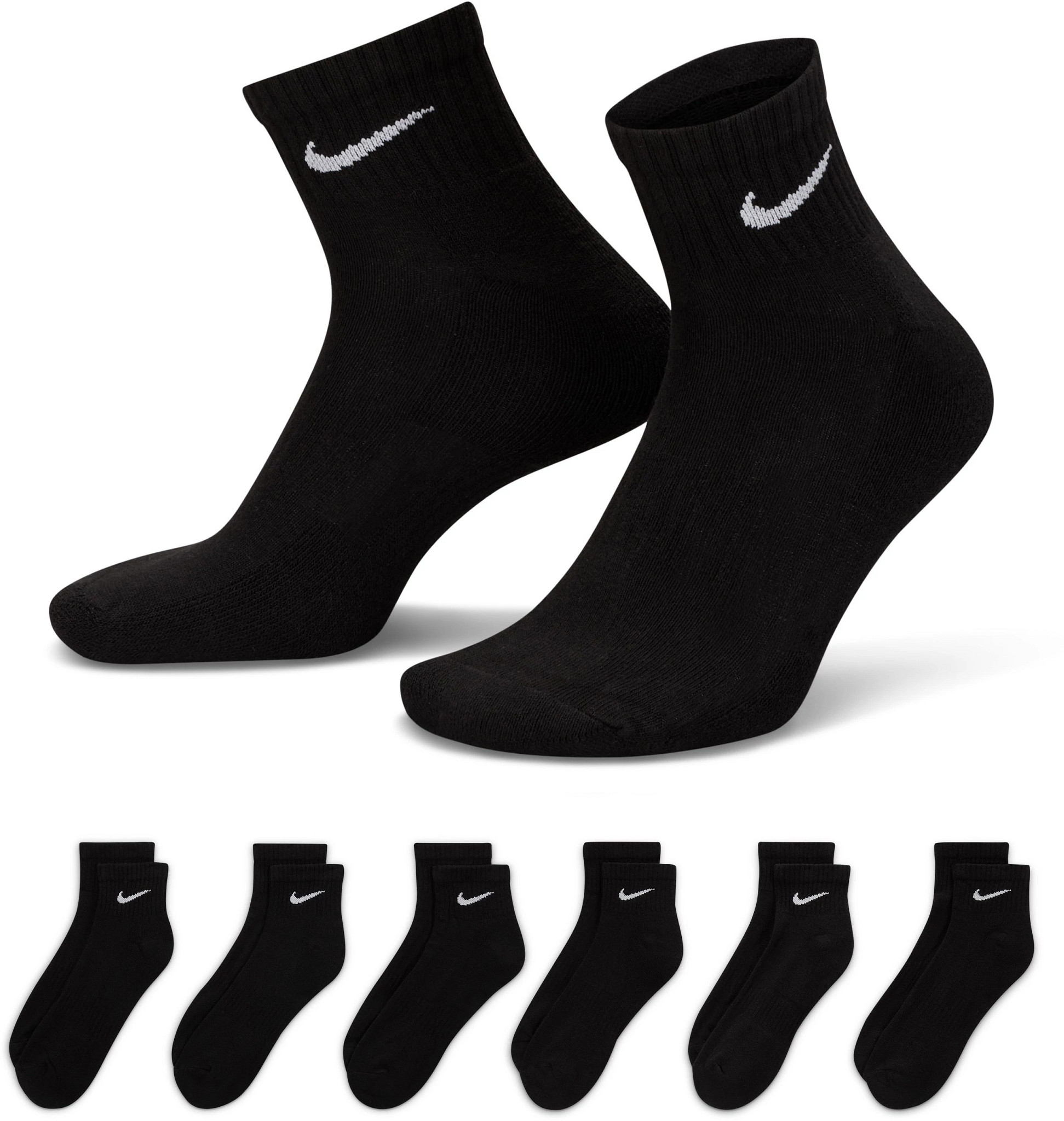 Men's Nike 6 Pack Quarter Socks shown in Black (Black)