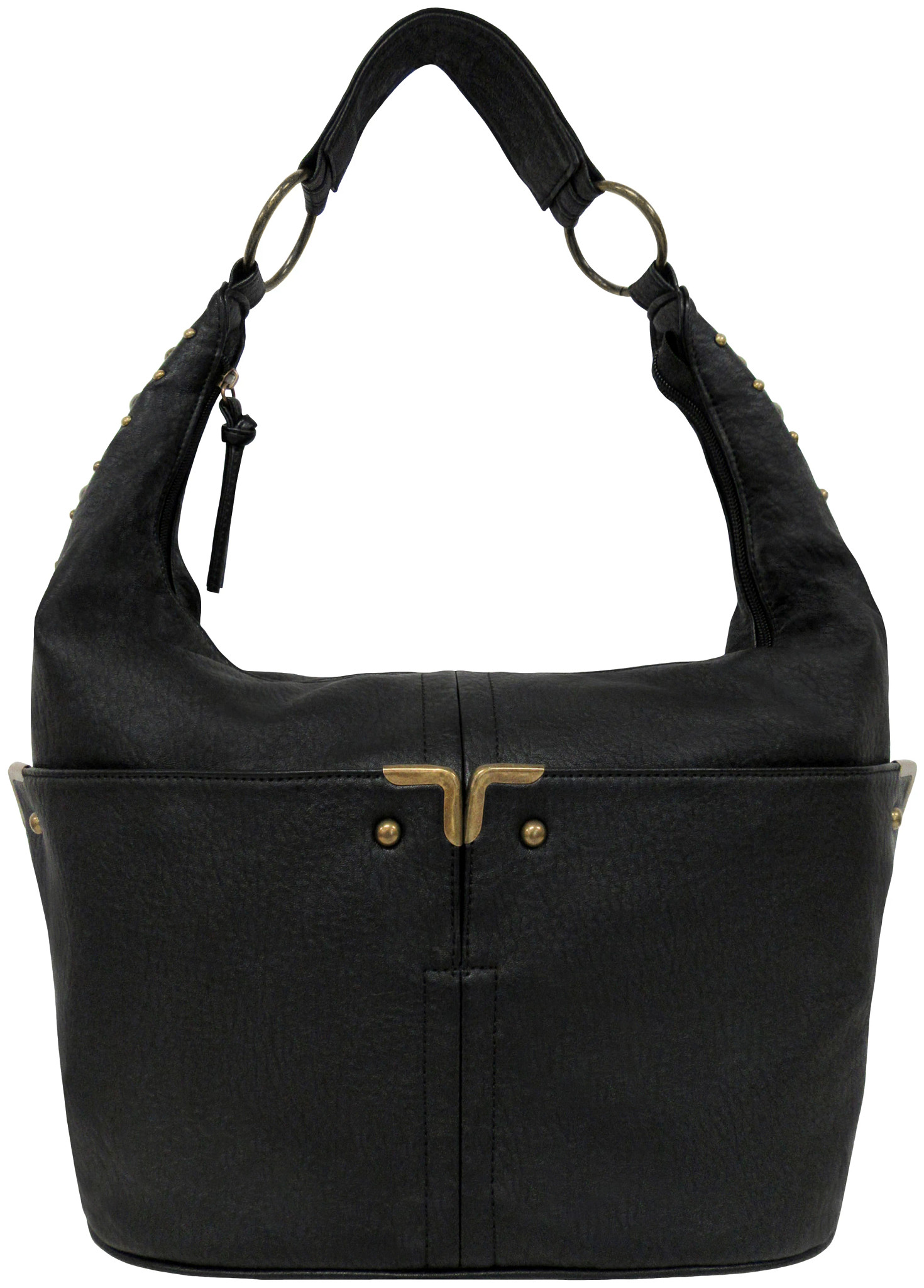 Women's Bueno Antique Pebble W/Studs Shoulder shown in Black (Black)
