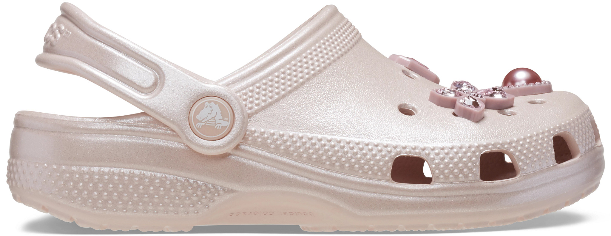 Toddler Girl's Crocs Classic Shimmer Gem shown in Quartz Pink (Pink)