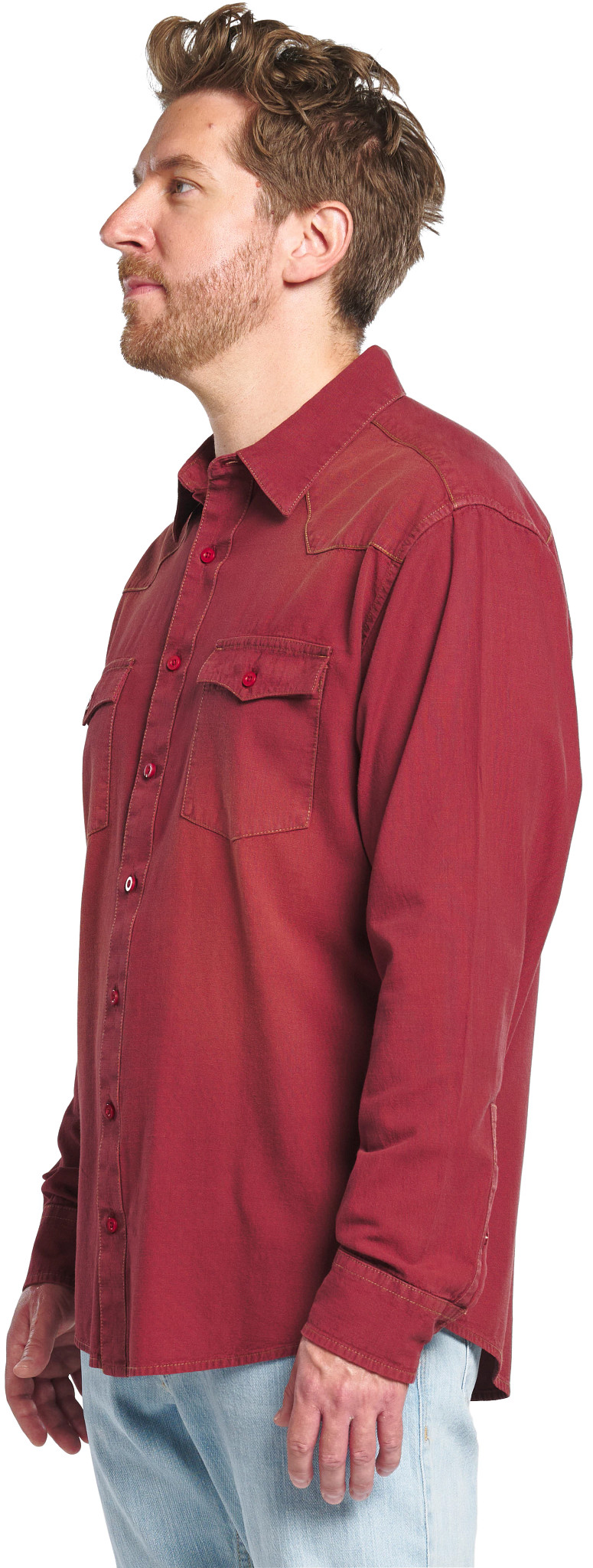 Long Sleeve Button Down shown in Wine Wash (Red)