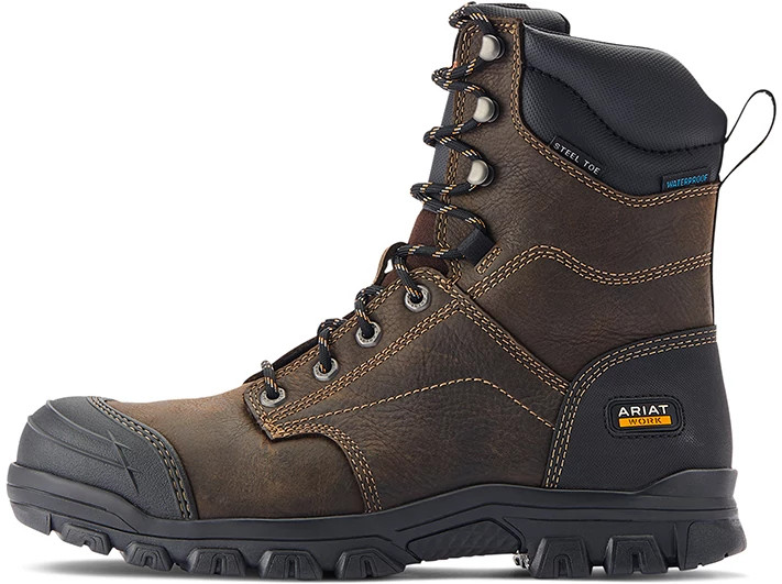 Men's Ariat Waterproof 8 Inch Steel Toe Treadfast shown in Brown (Brown)