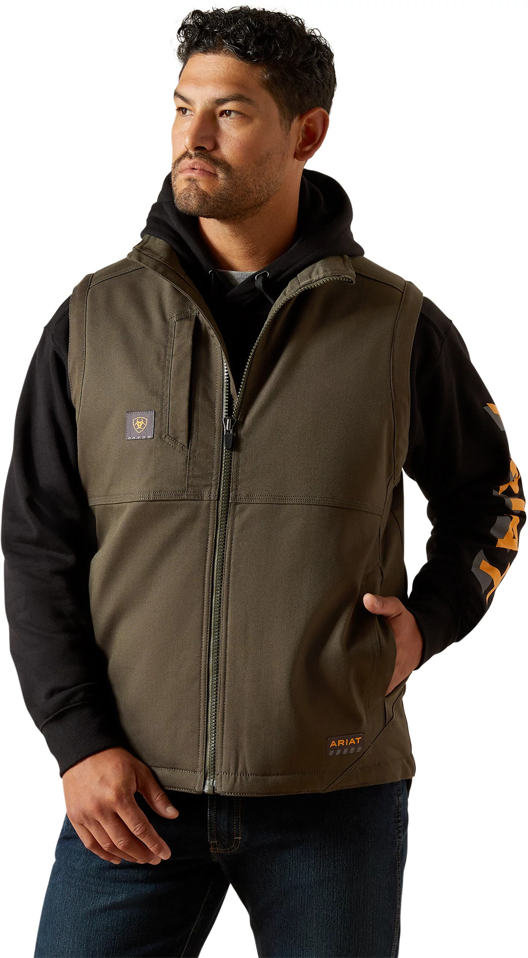 Men's Ariat DuraCanvas Sherpa Lined Vest shown in Earth (Brown)