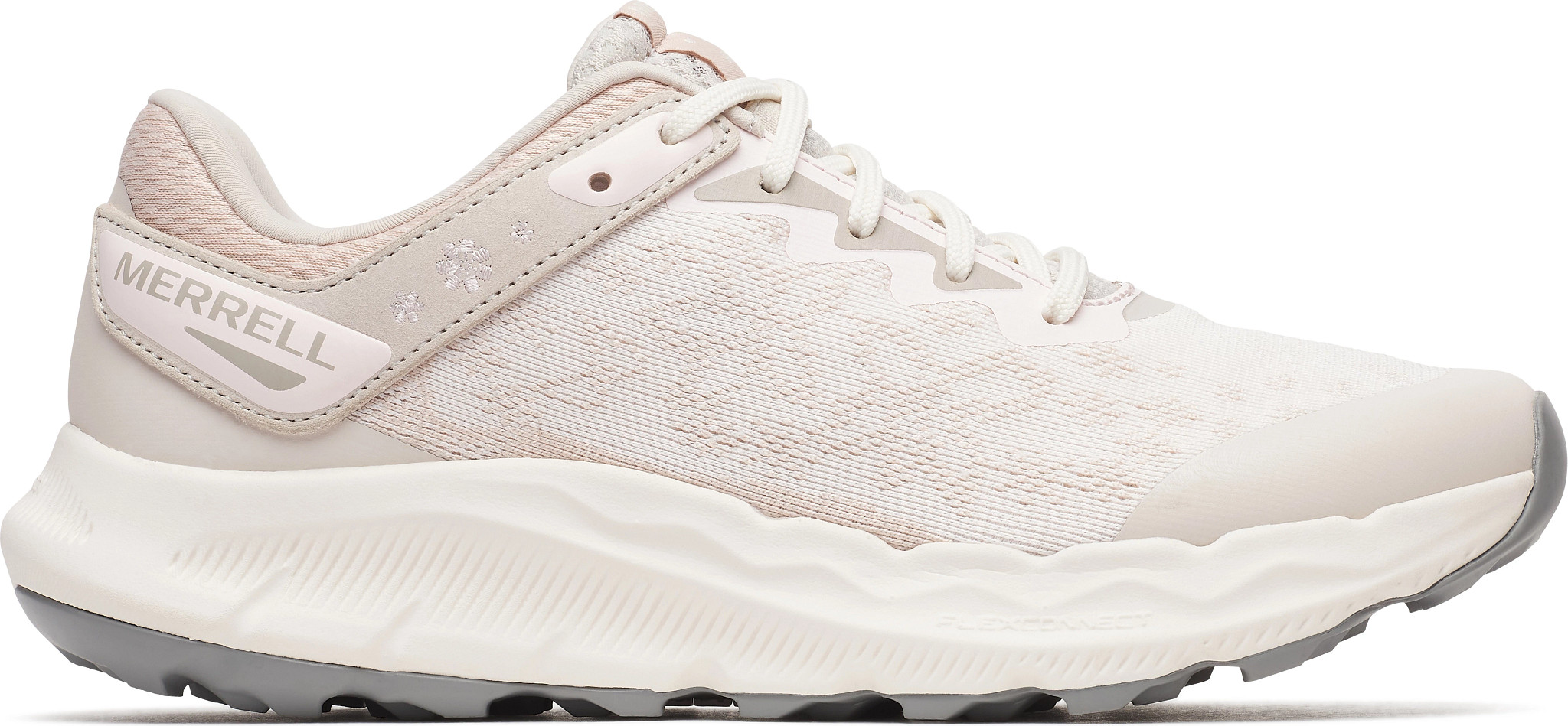 Women's Merrell Antora 4 Allure Trail Runner shown in Chalk/Rosa (Off White)