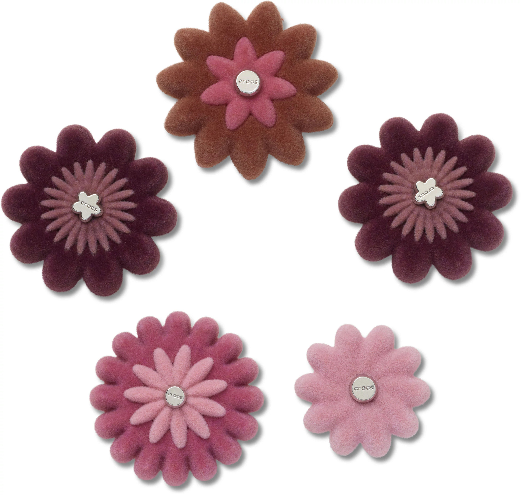 Unisex Crocs Pink Velvet Flowers 5pk Jibbitz shown in Multi (Multicolor)
