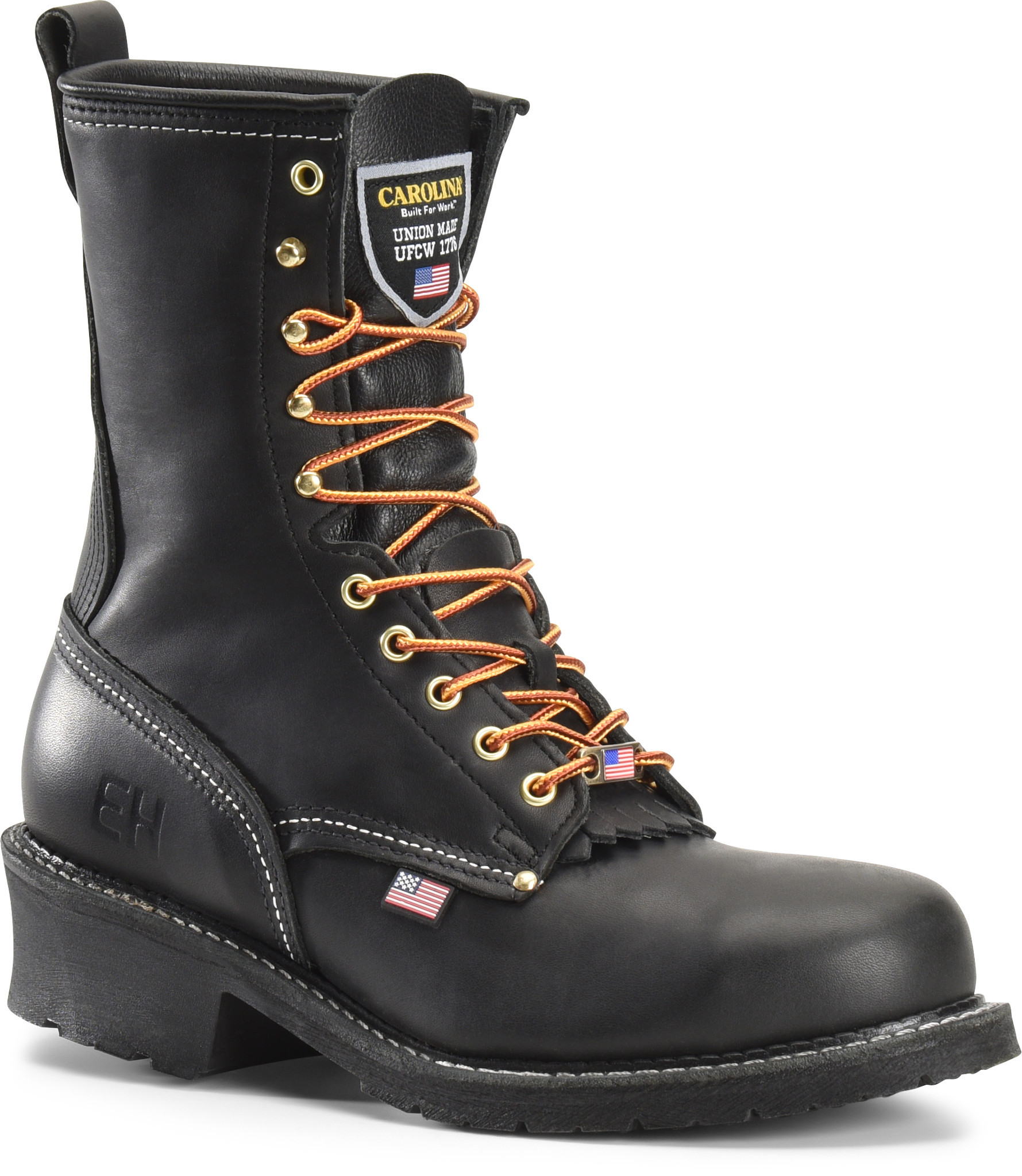 Black steel store toe logger boots