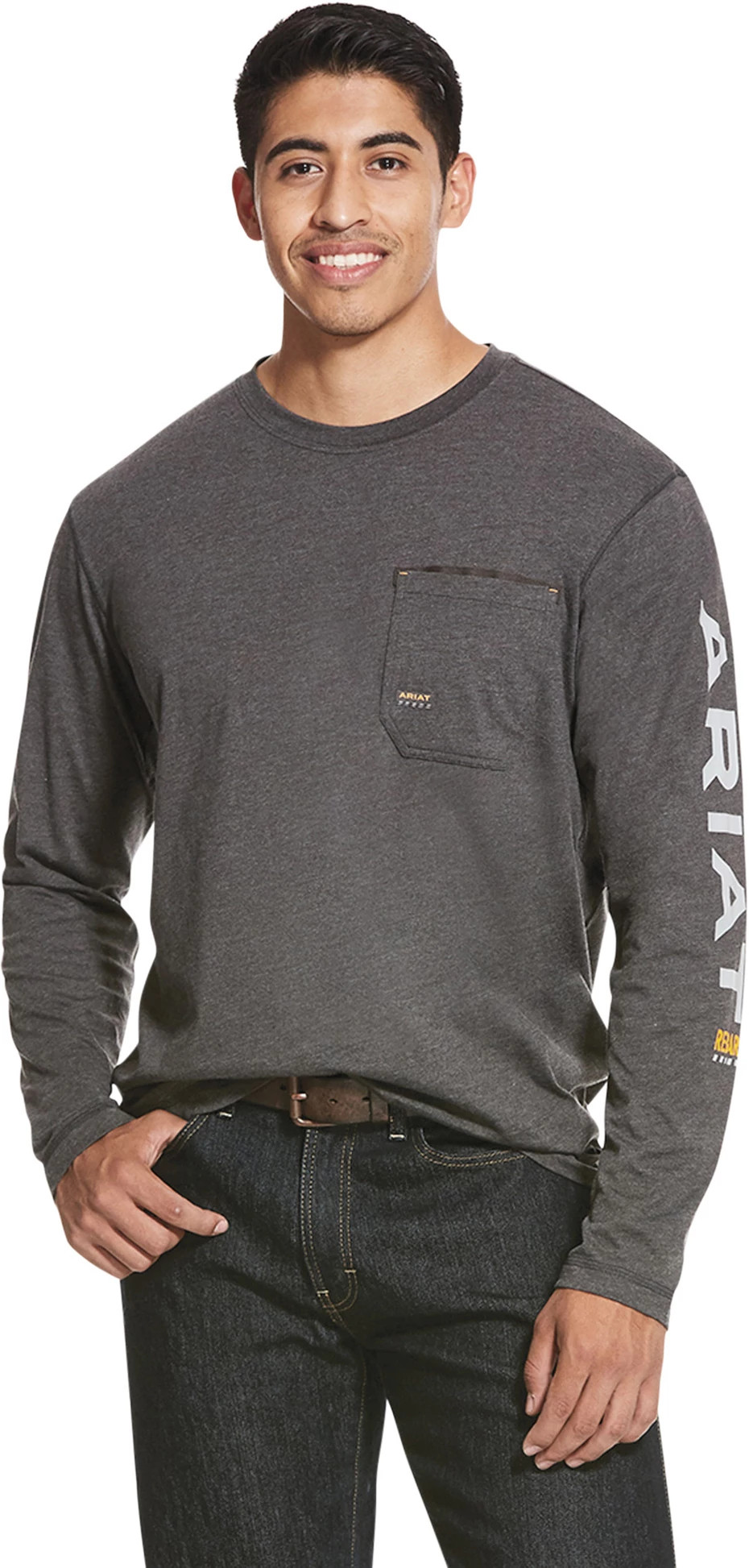 Men's Ariat Rebar Workman Logo T-Shirt shown in Heather Charcoal (Grey)