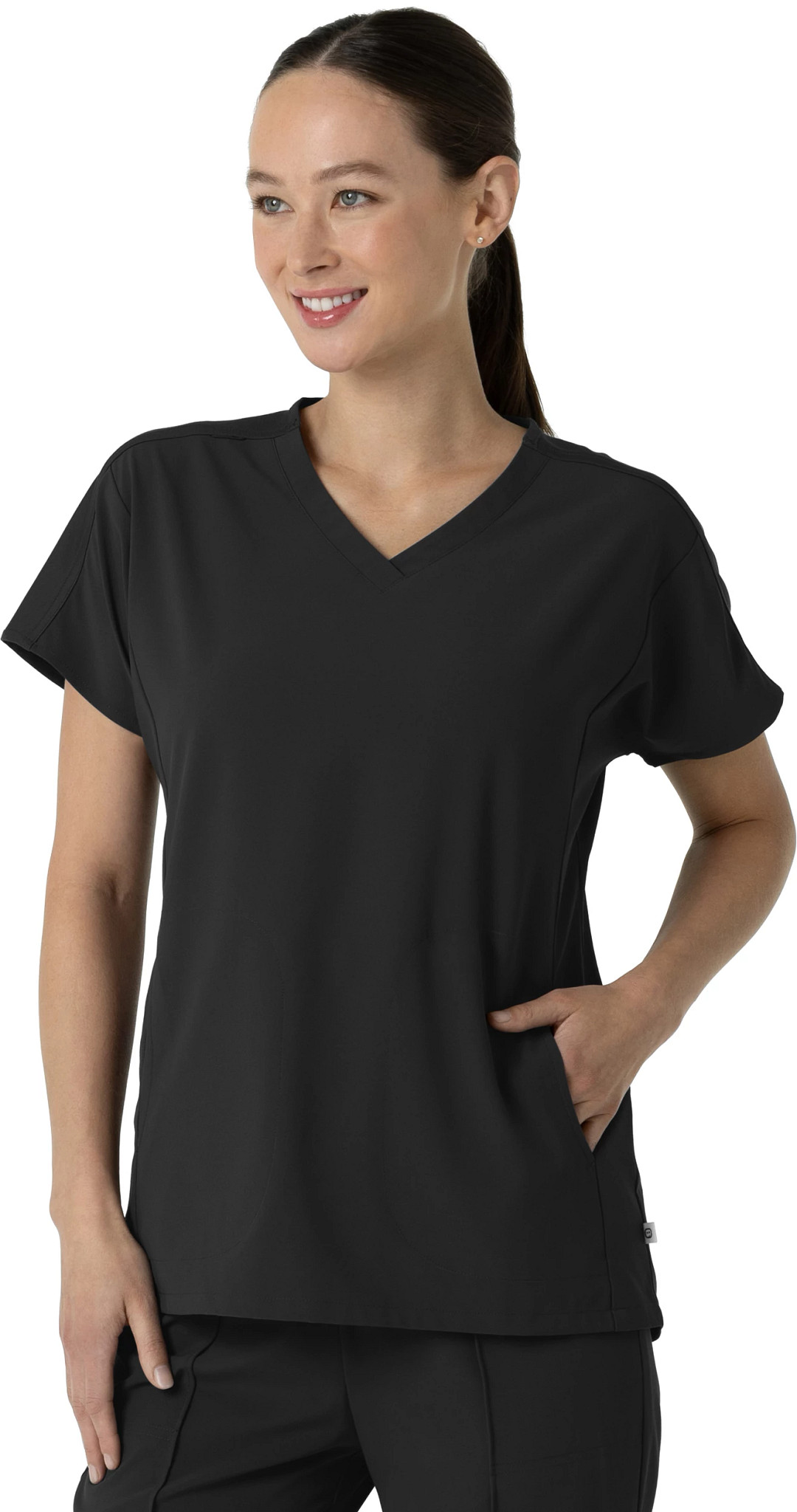 Women's Wonderwink Renew V Neck Tunic shown in Black (Black)