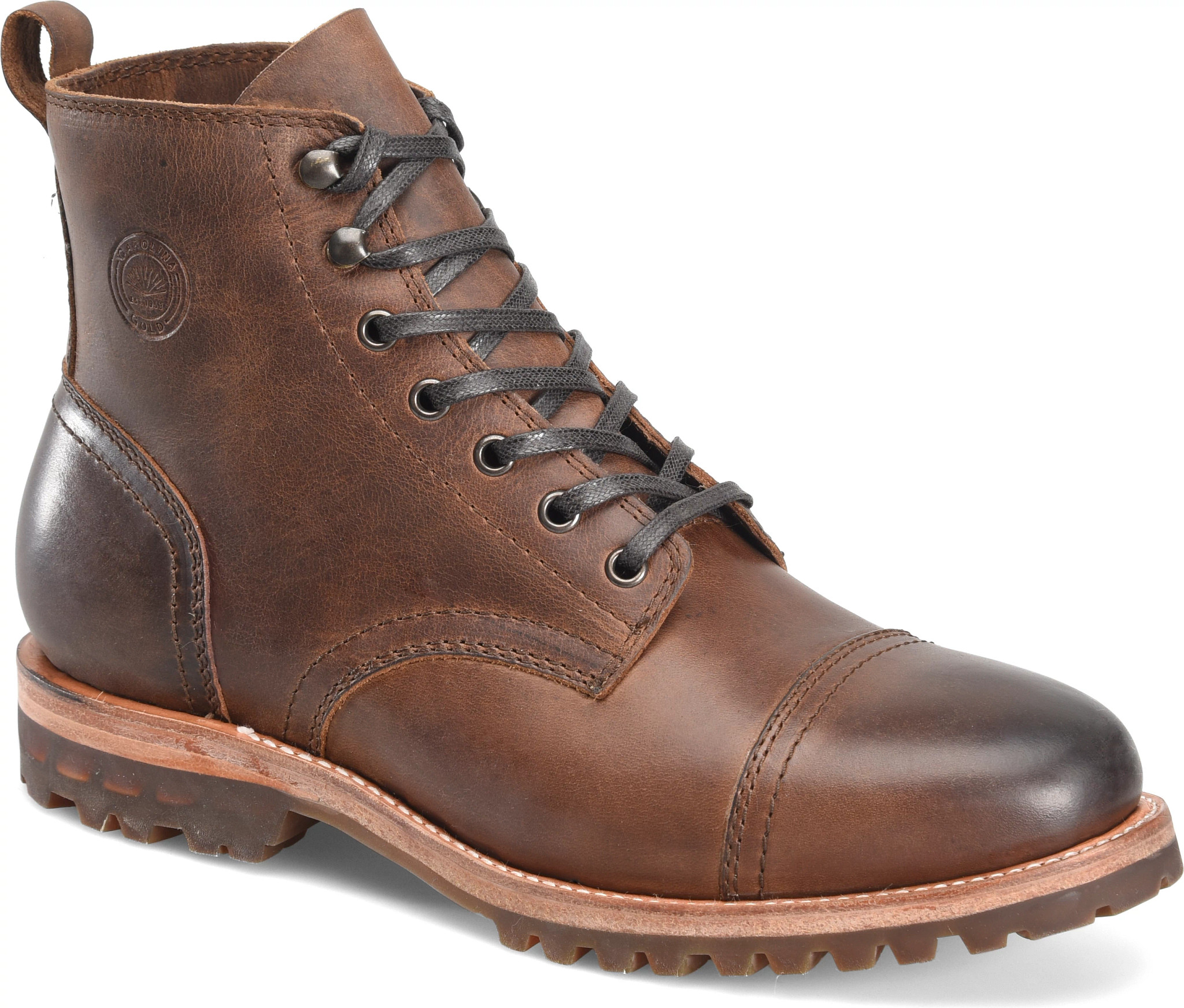 Brown leather cap toe boots best sale