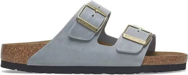 Women's Birkenstock Arizona 2 Buckle Slide shown in Basalt Gray (Grey)