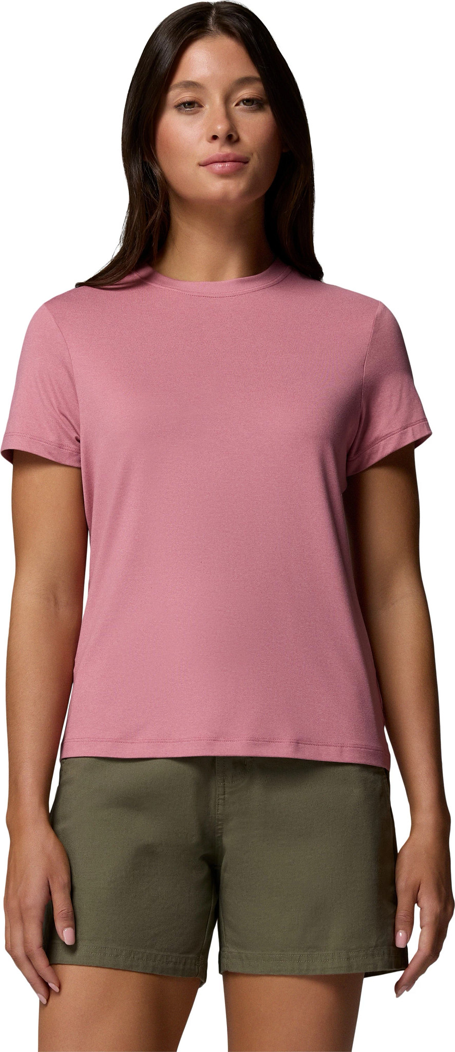 Women's Columbia Parsons Point Short Sleeve Logo T-Shirt shown in Rosette Heather (Pink)