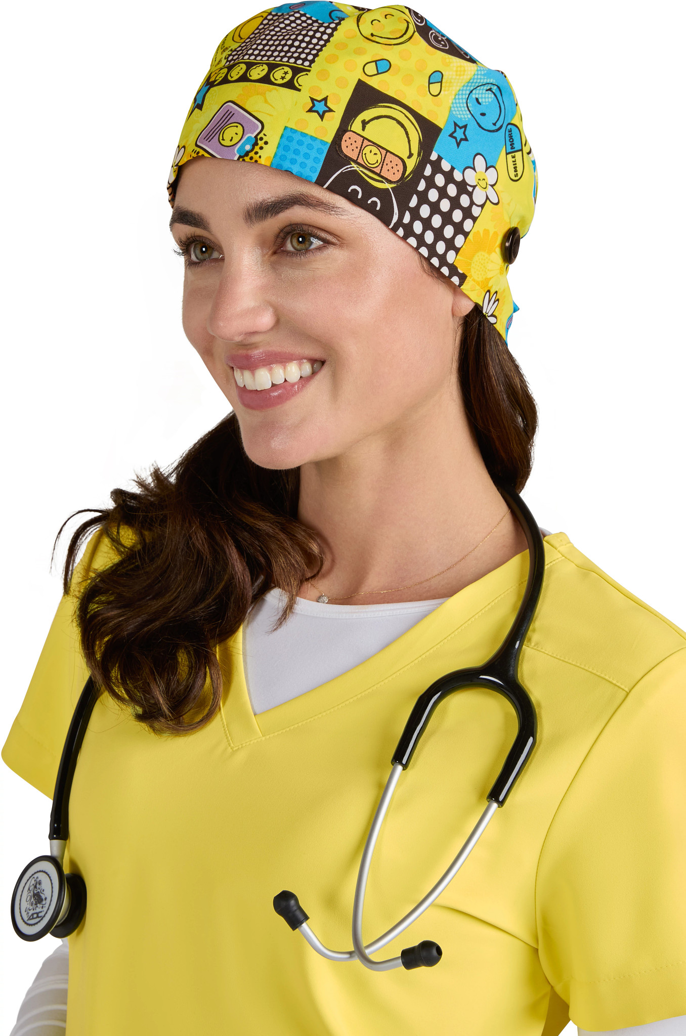 Unisex Koi Smiley World Keep Smiling Bouffant shown in Yellow (Prints)