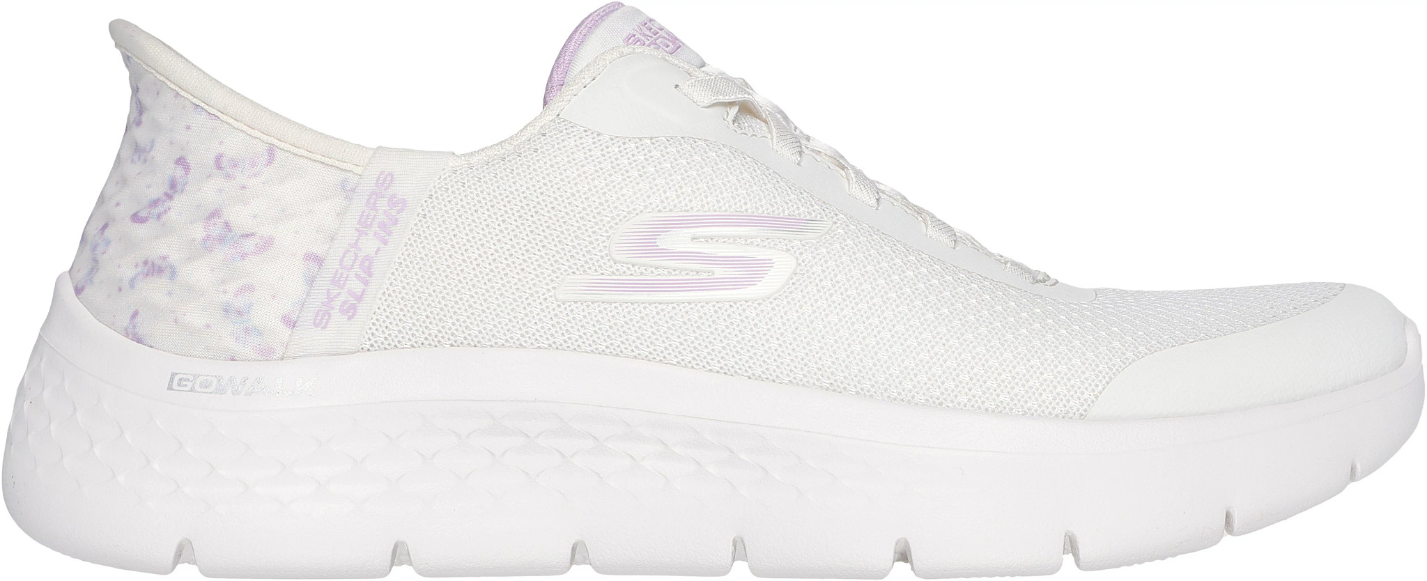 Women's Skechers Slip-Ins Gowalk Flex Eva shown in Natural/Purple (Off White)