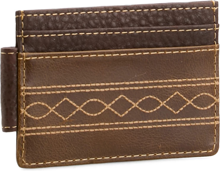 Justin Mens Genuine Leather Slim Card Wallet With Stitching shown in Brown (Brown)