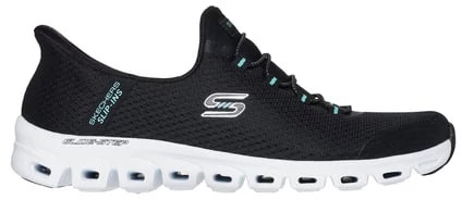 Women's Skechers Slip-Ins Glide Step Pursuit shown in Black/Turquoise (Black)