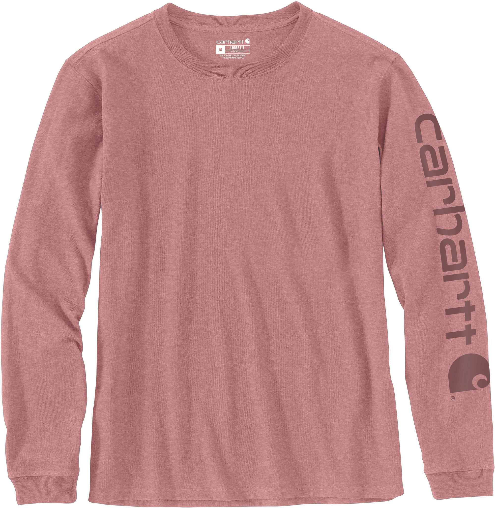 Women's Carhartt Heavyweight Long Sleeve Logo T-Shirt shown in Rose Tint Heather (Pink)