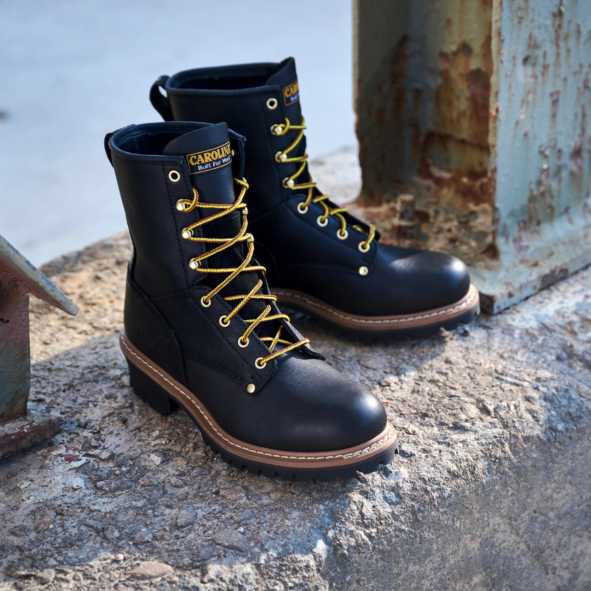 Men's Carolina 8 Inch Steel Toe Logger shown on model 
