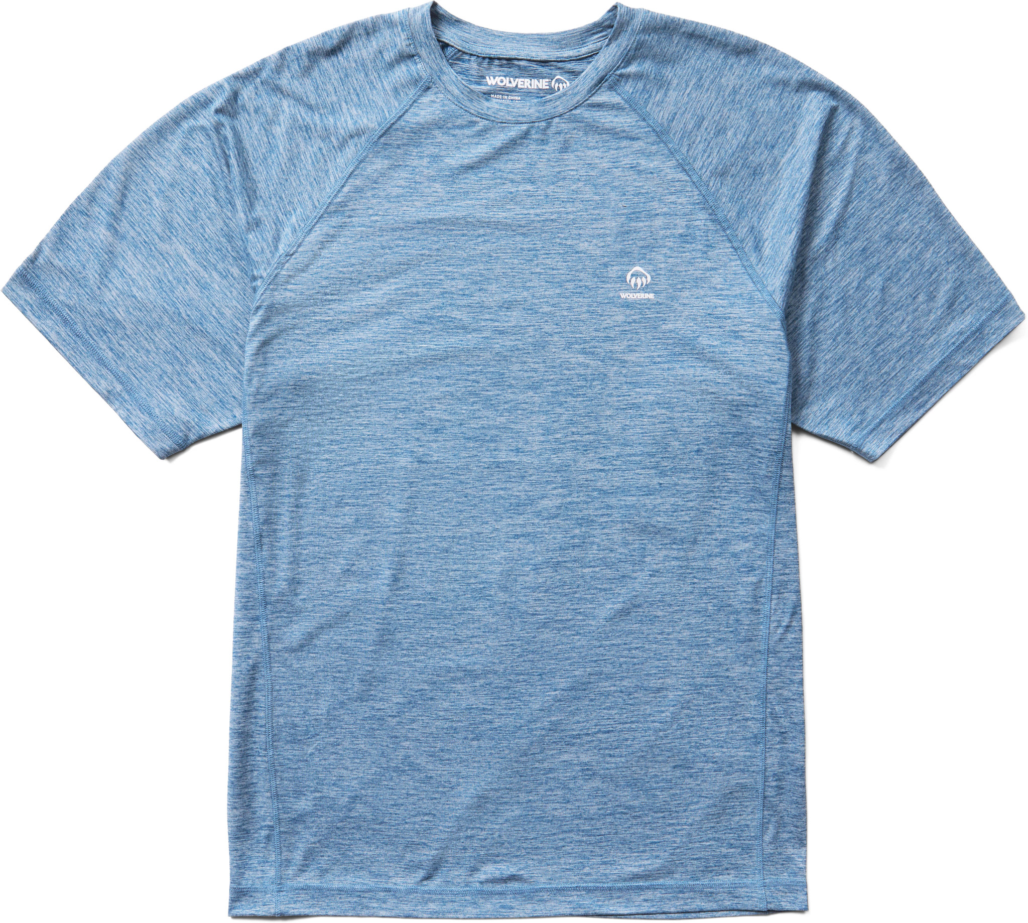 Men's Wolverine Sun Stop Eco Short Sleeve Crew T-Shirt shown in Lake Blue Heather (Blue)