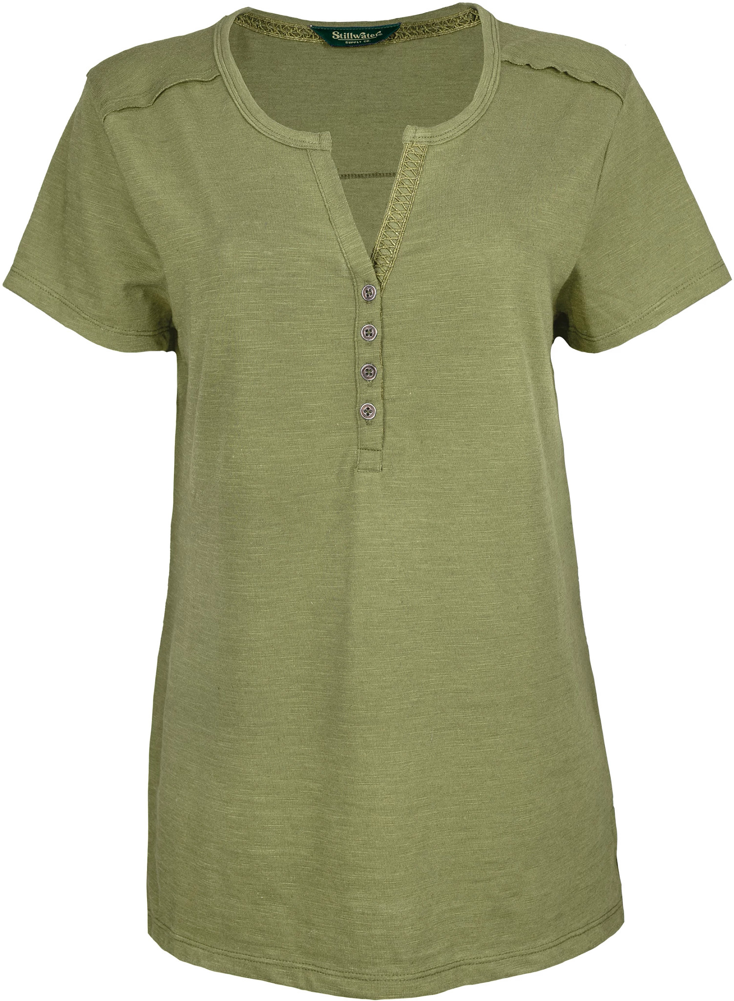 Women's Pacific Teaze Henley With Crochet Trim shown in Fern (Green)