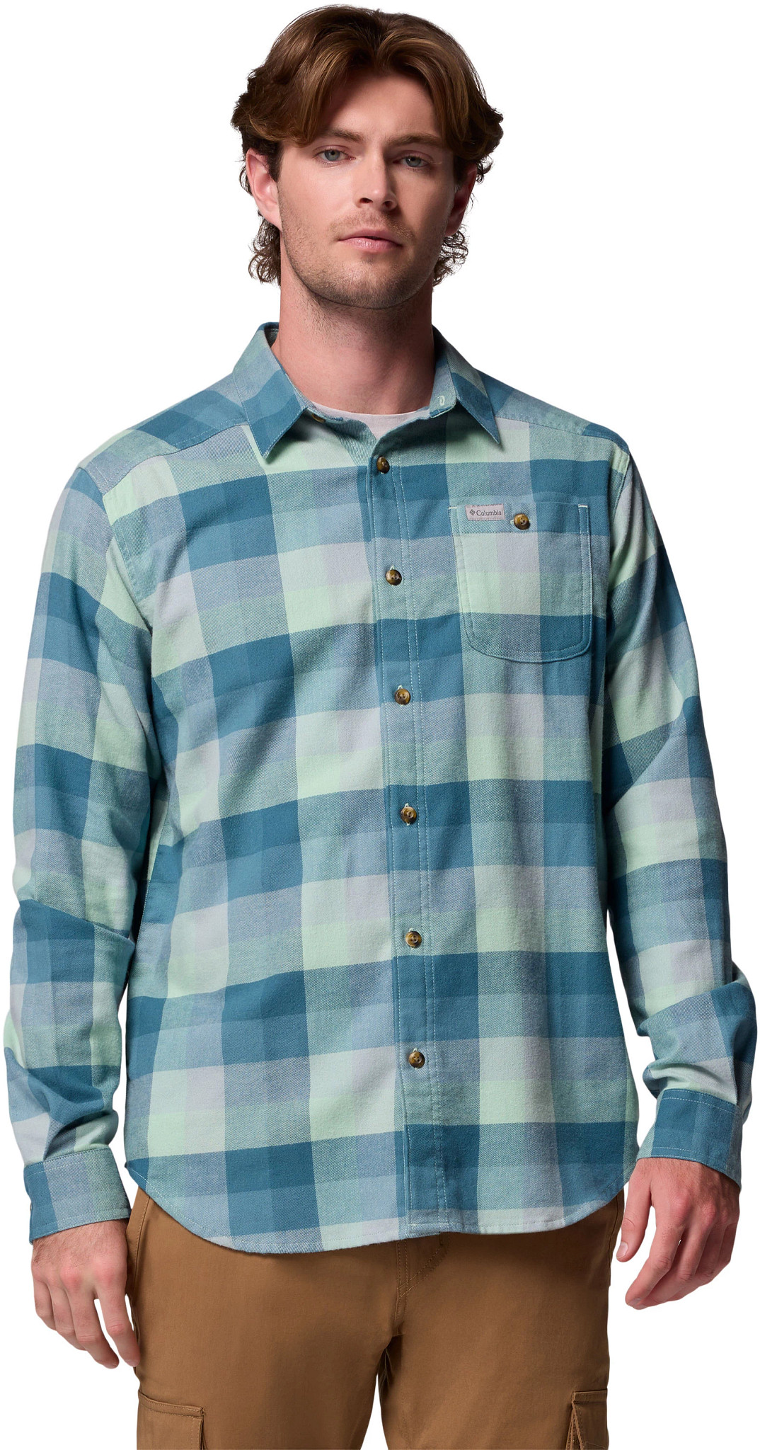 Men's Columbia Cornell Woods Flannel Long Sleeve Shirt shown in New Mint (Green)