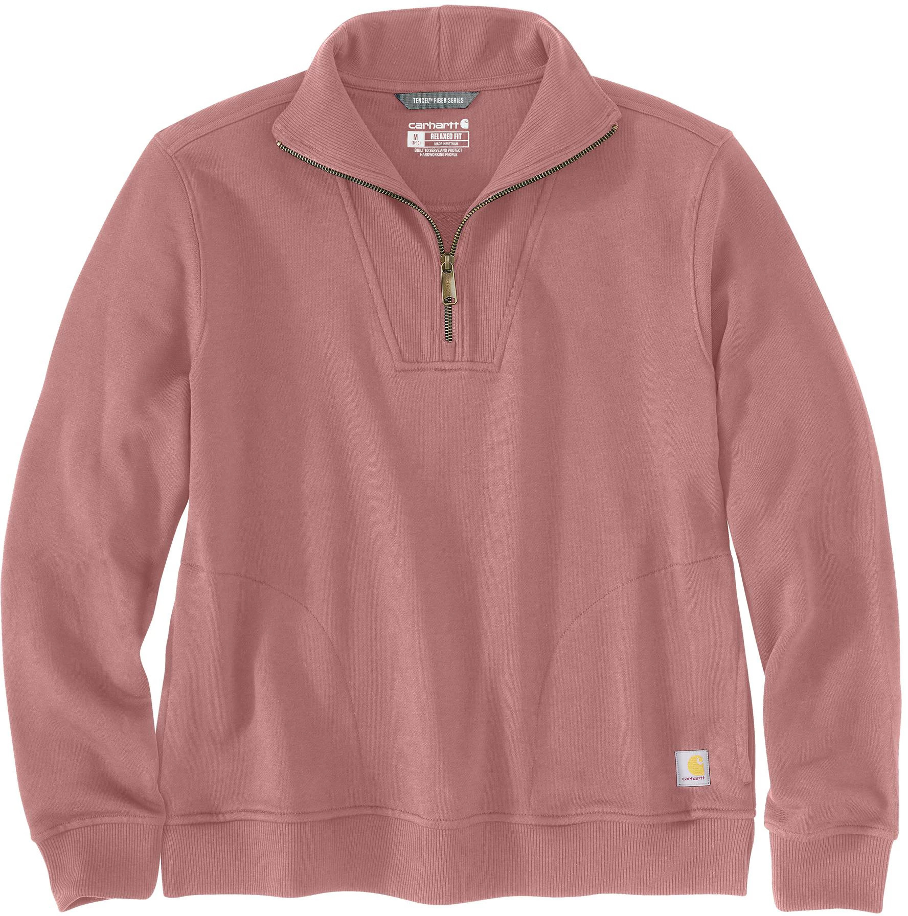 Women's Carhartt Tencel Relaxed Fit Half Zip Sweatshirt shown in Rose Tint (Pink)